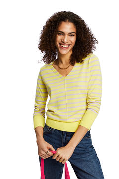 Cortefiel Essential V-neck striped jumper Printed yellow
