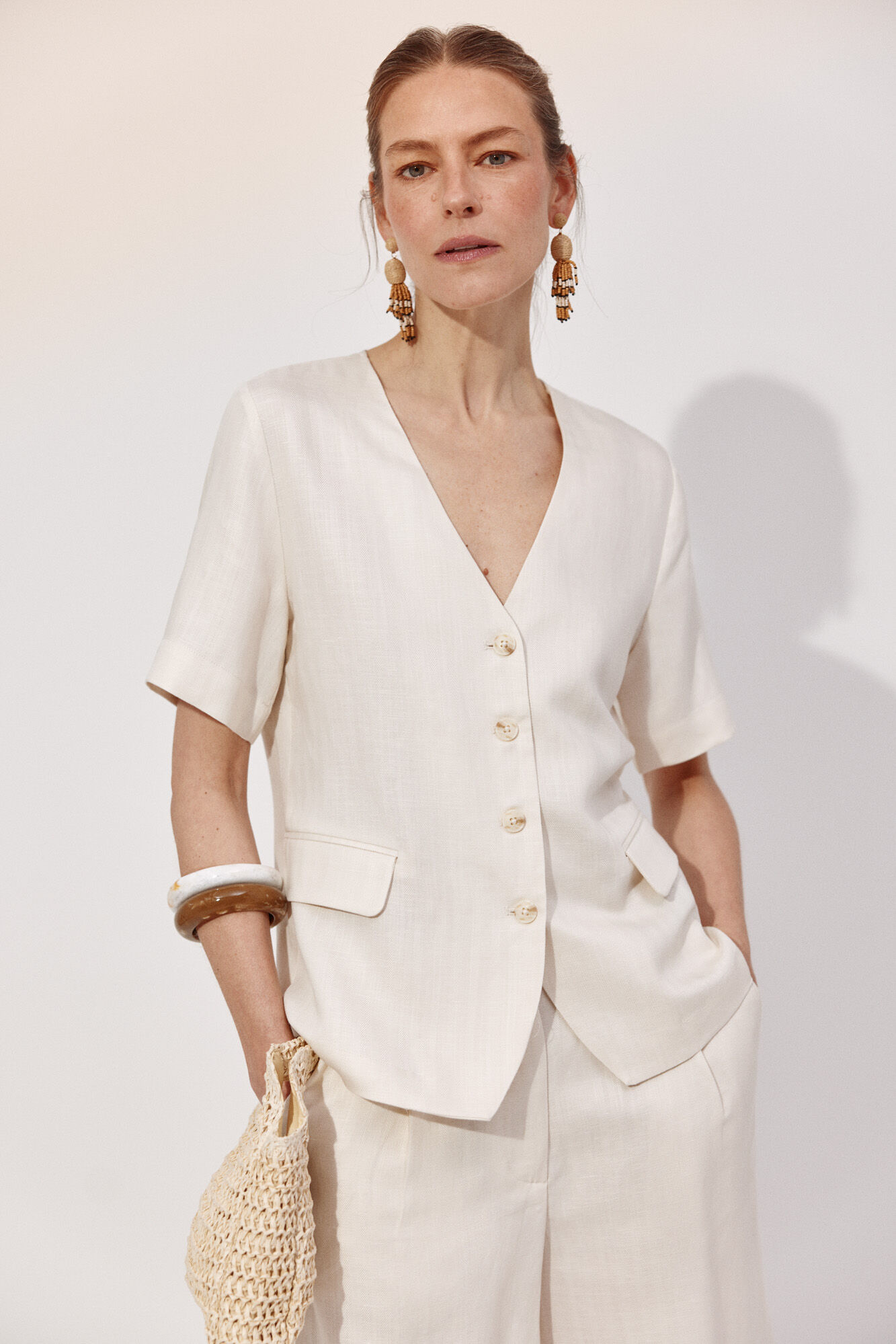 Cortefiel short sleeve blazer Ivory