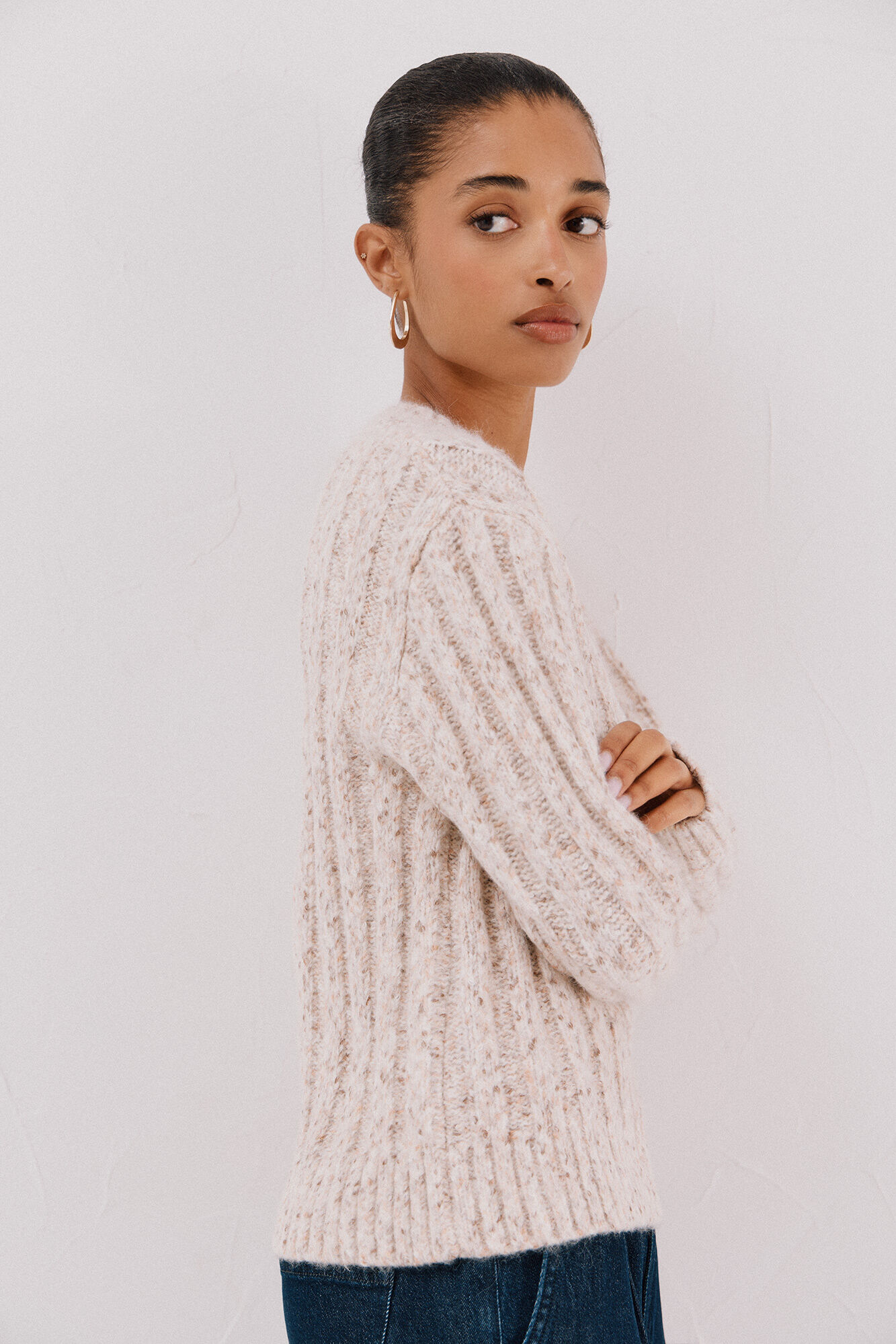 Cortefiel Su&eacute;ter de malha torcida Ecru