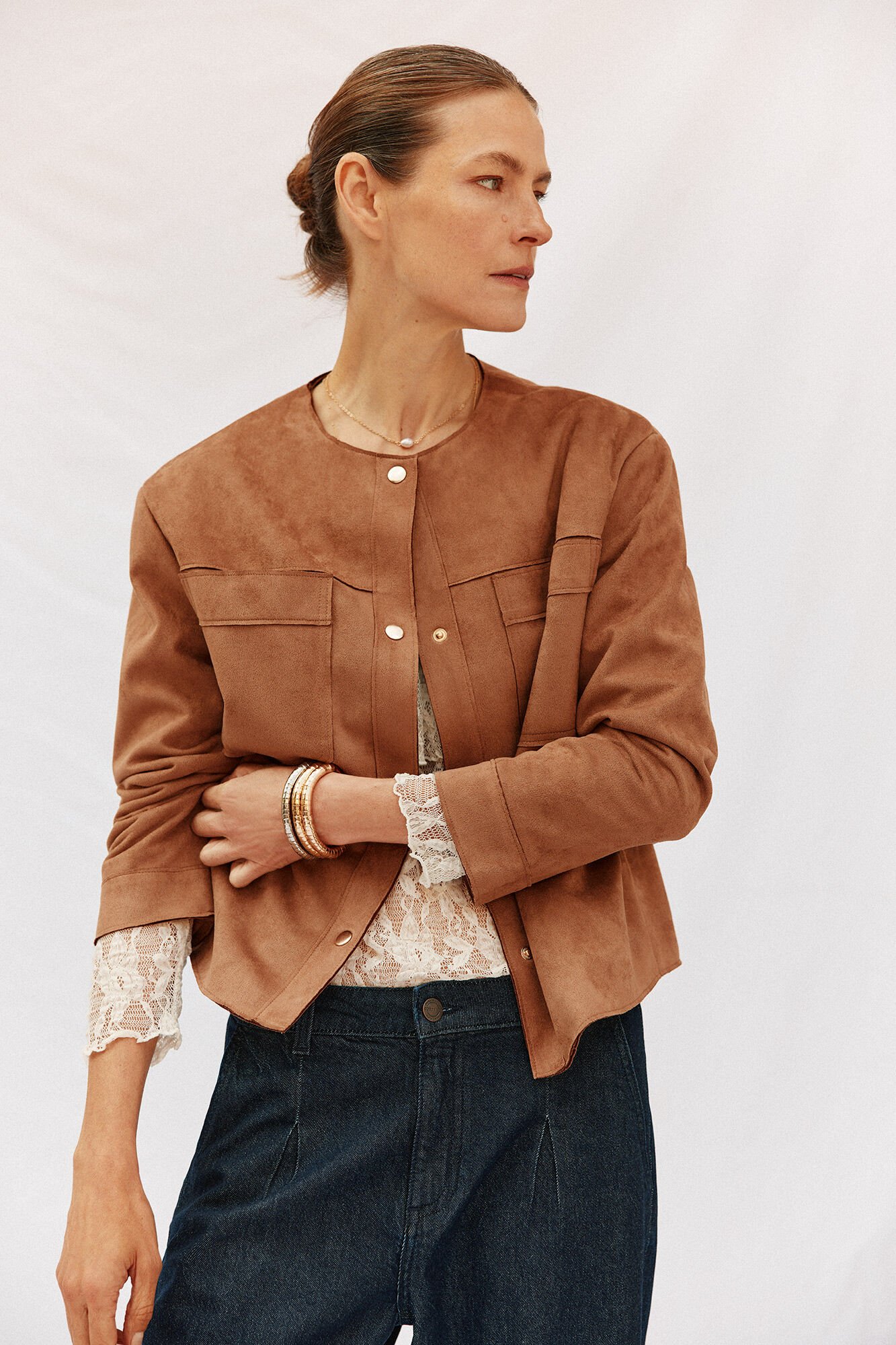 Cortefiel Faux leather jacket Beige