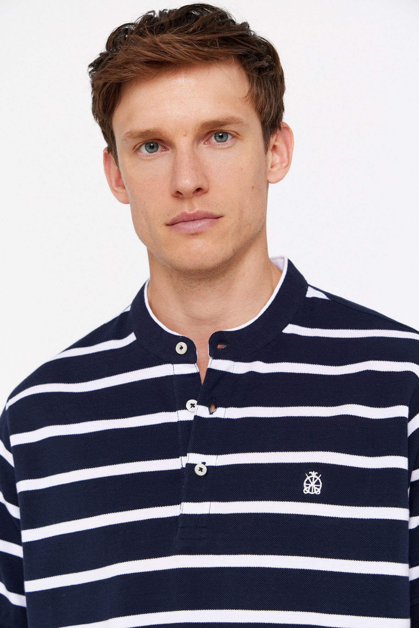 Cortefiel Polo de rayas cuello mao Azul marino