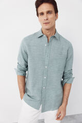 Cortefiel Plaid linen cotton shirt Green