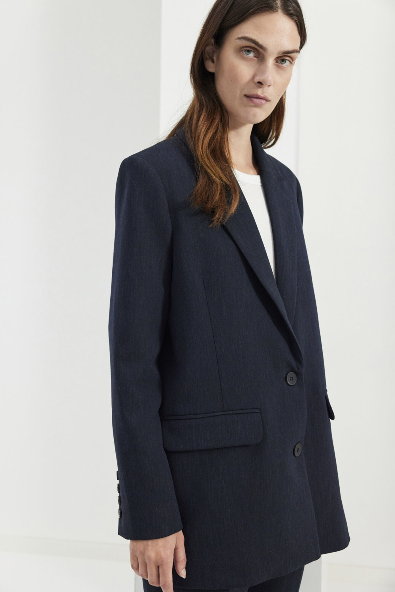 Selected Femme Relaxed fit blazer with shoulder pads made from recycled materials. Blue