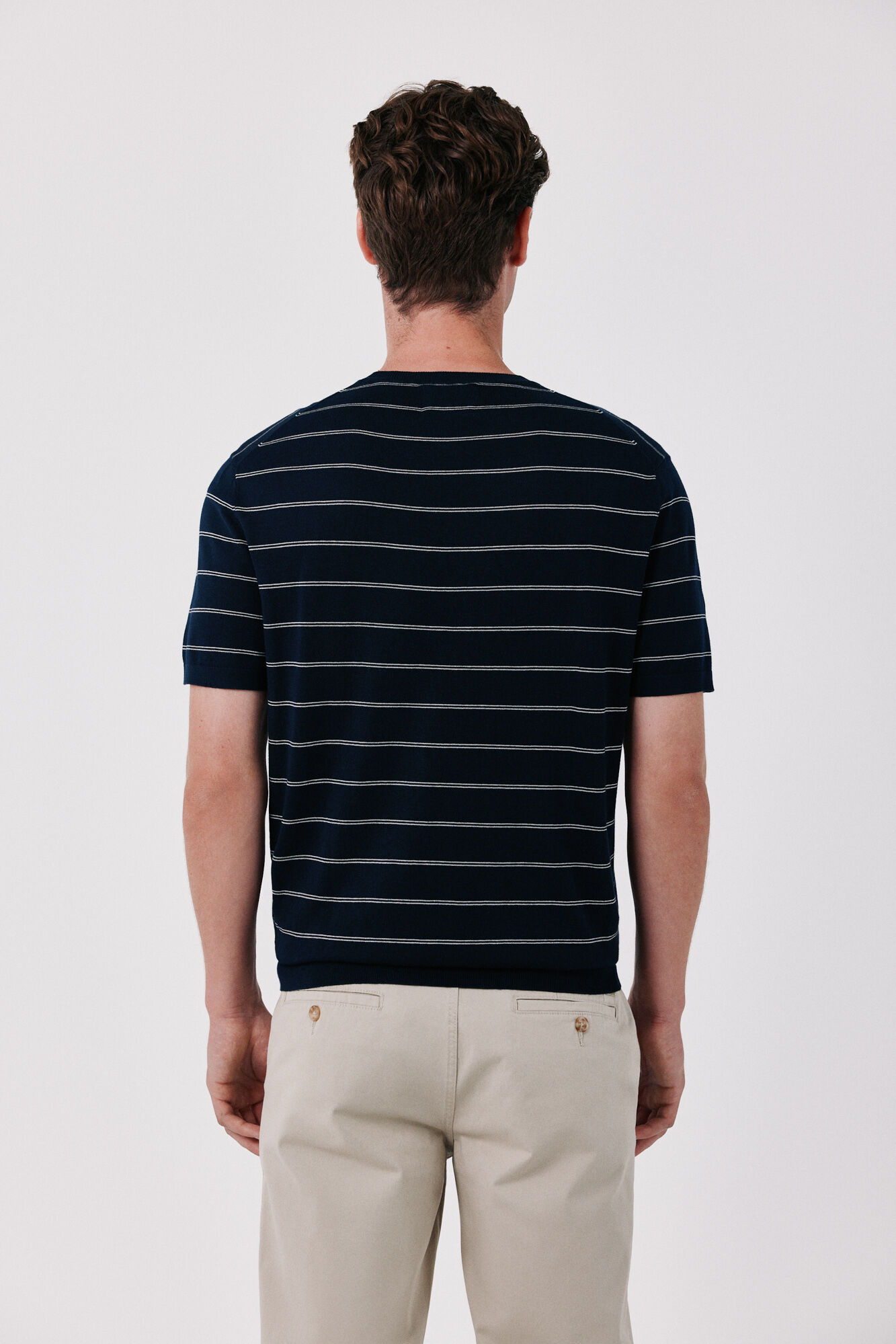 Cortefiel Striped cotton short sleeve jersey-knit T-shirt Navy