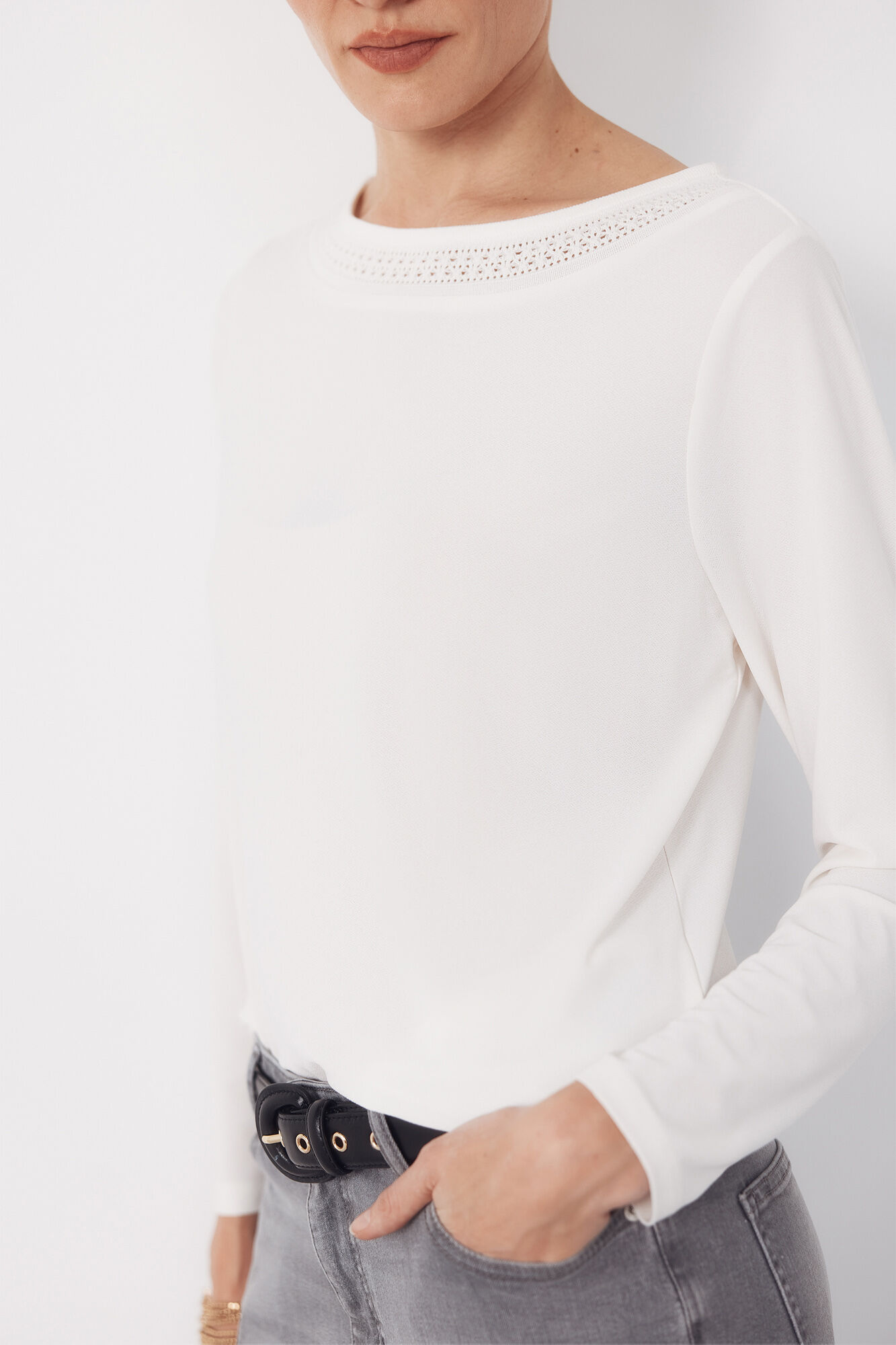Cortefiel Lace boat neckline -shirt White