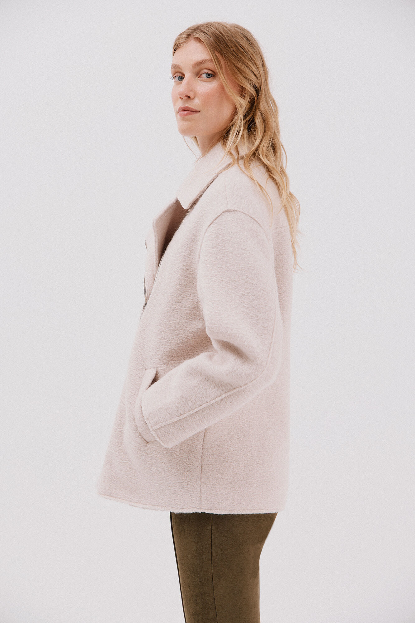 Cortefiel Short biker-style coat Ivory