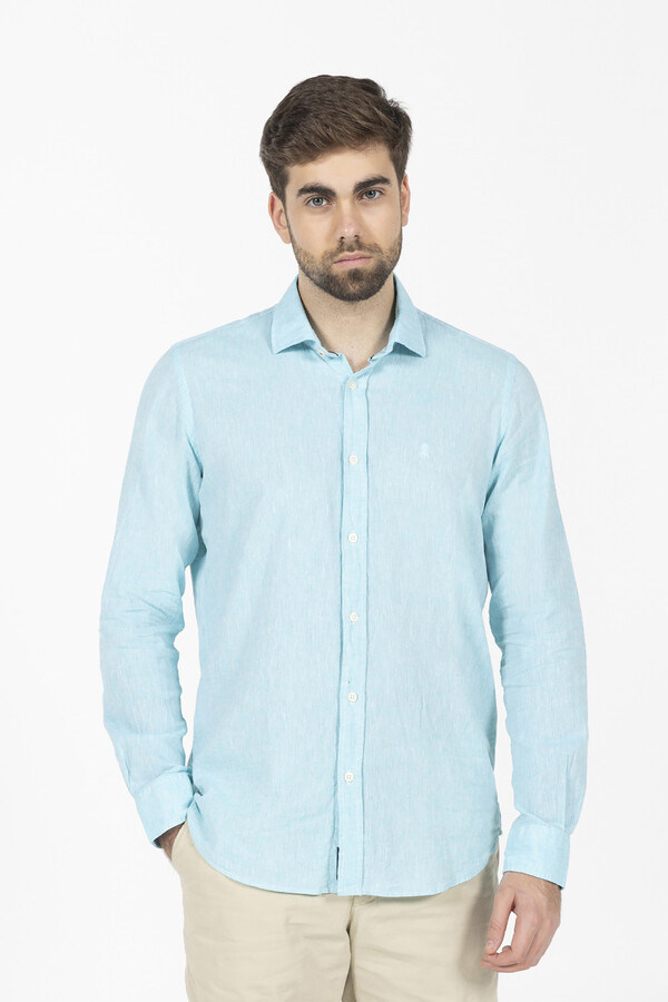 Cortefiel Camisa lino y algodón logo Blue