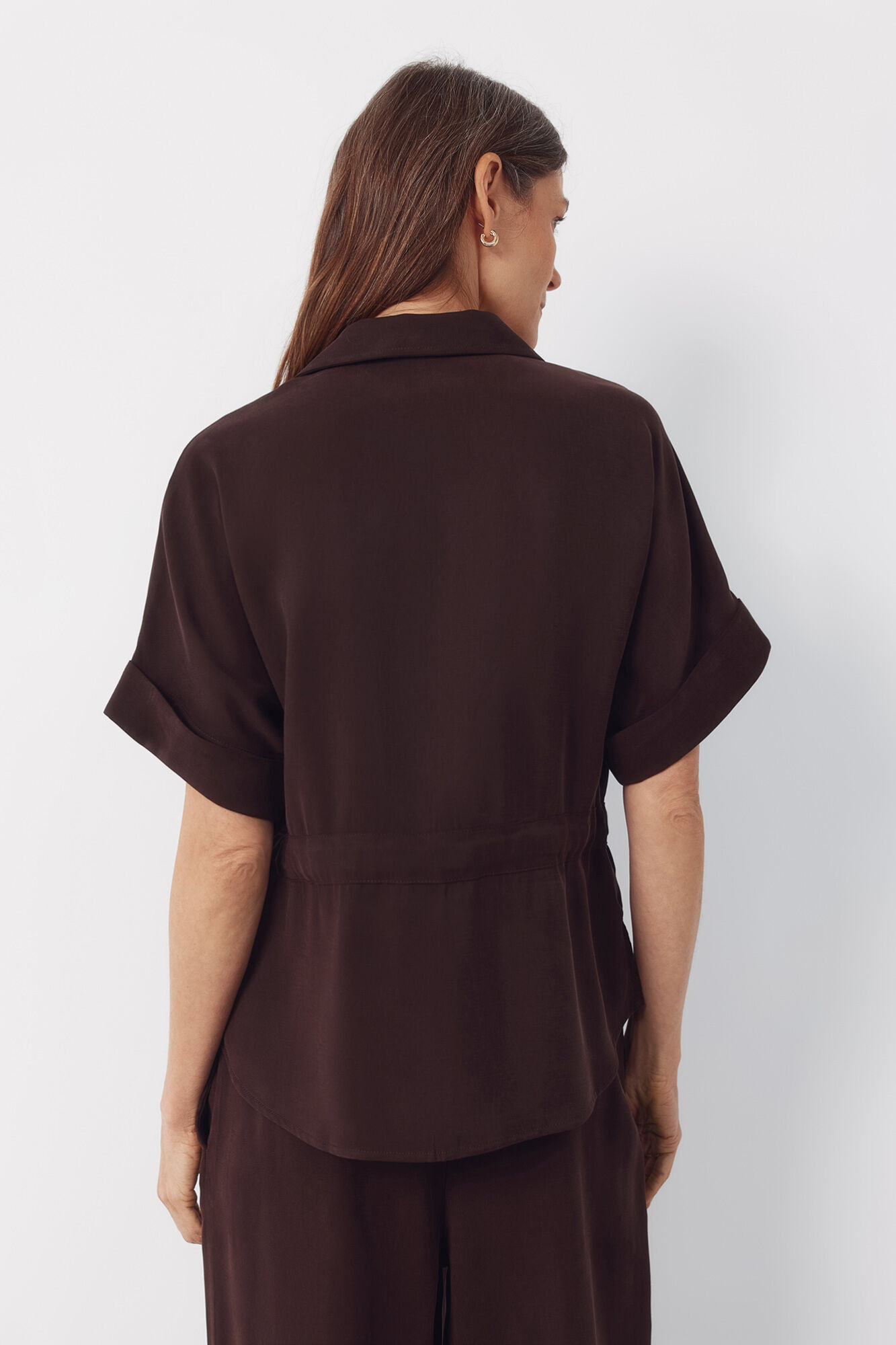 Cortefiel Short sleeve belted shirt Brown