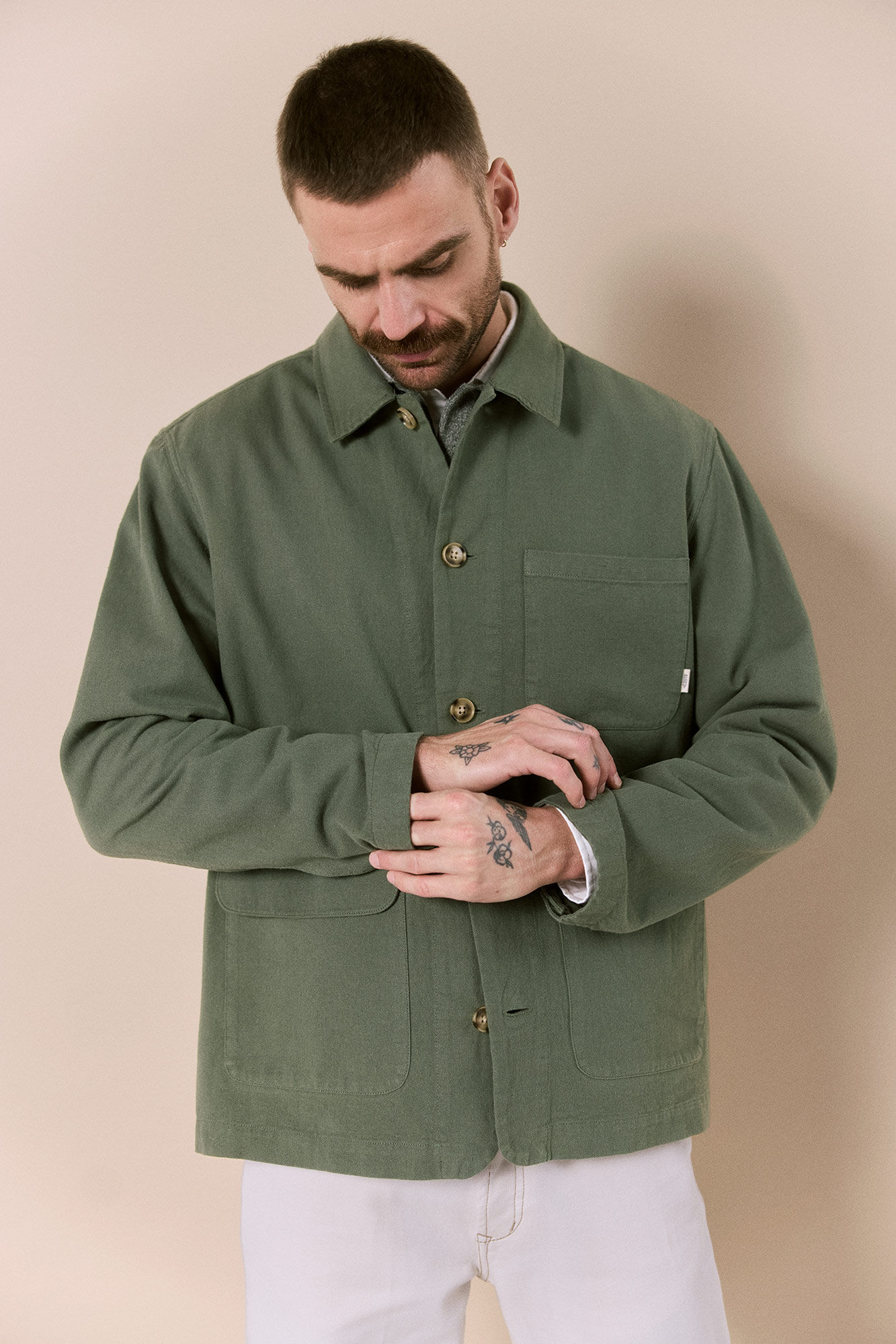 OOTO Sobrecamisa em algod&atilde;o e linho Verde