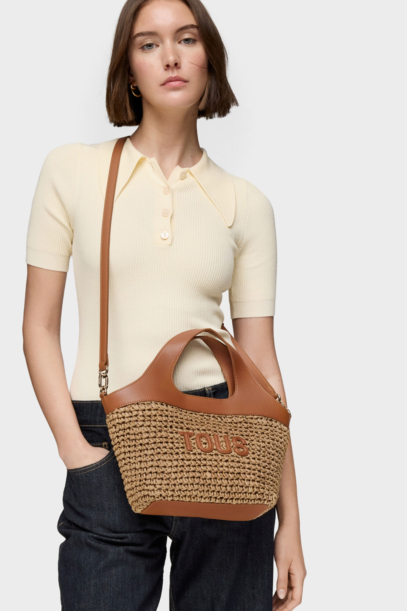 Tous Capazo mediano camel TOUS Lirio Rafia Beige