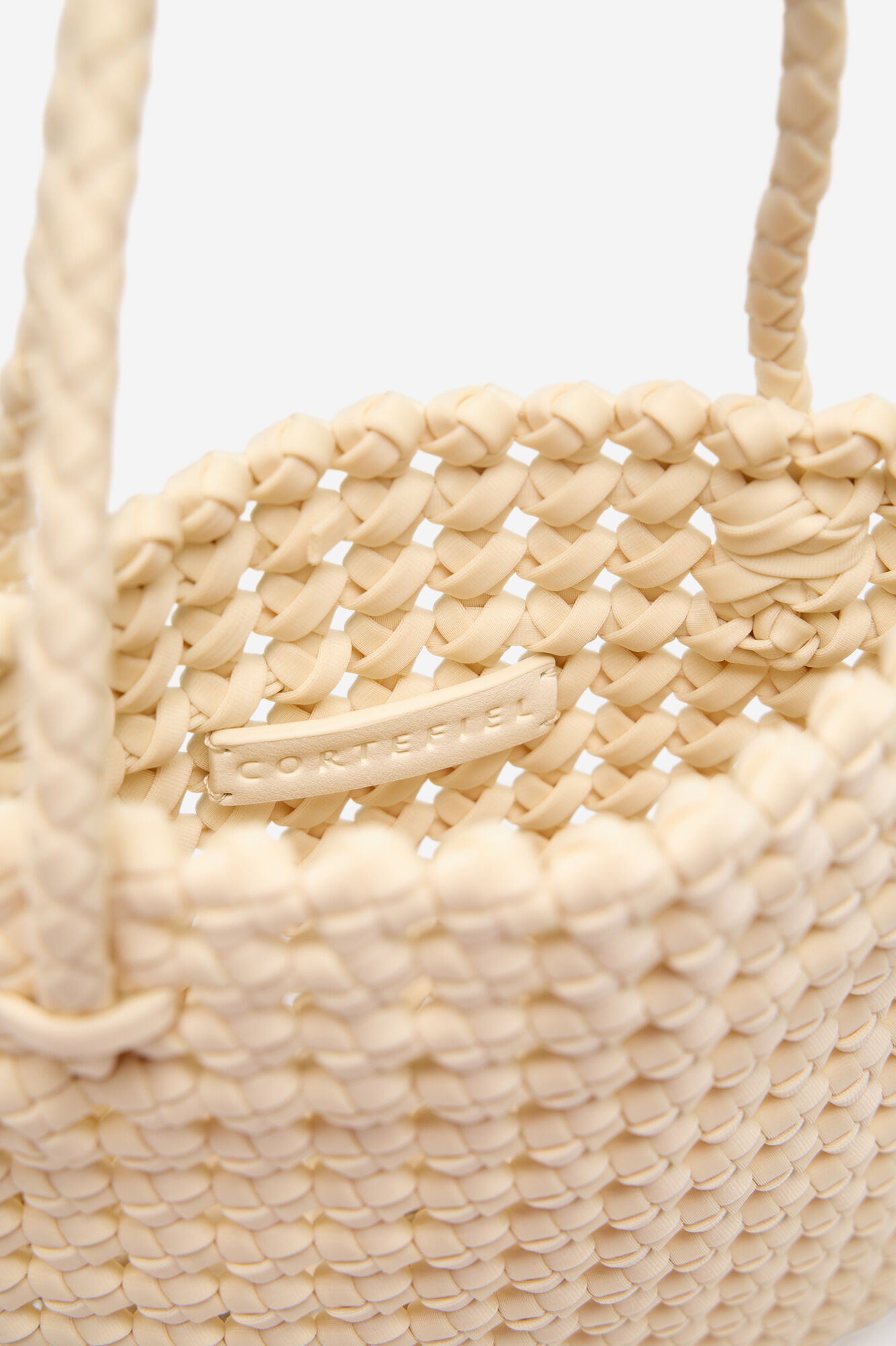 Cortefiel Fabric braided handbag Ivory