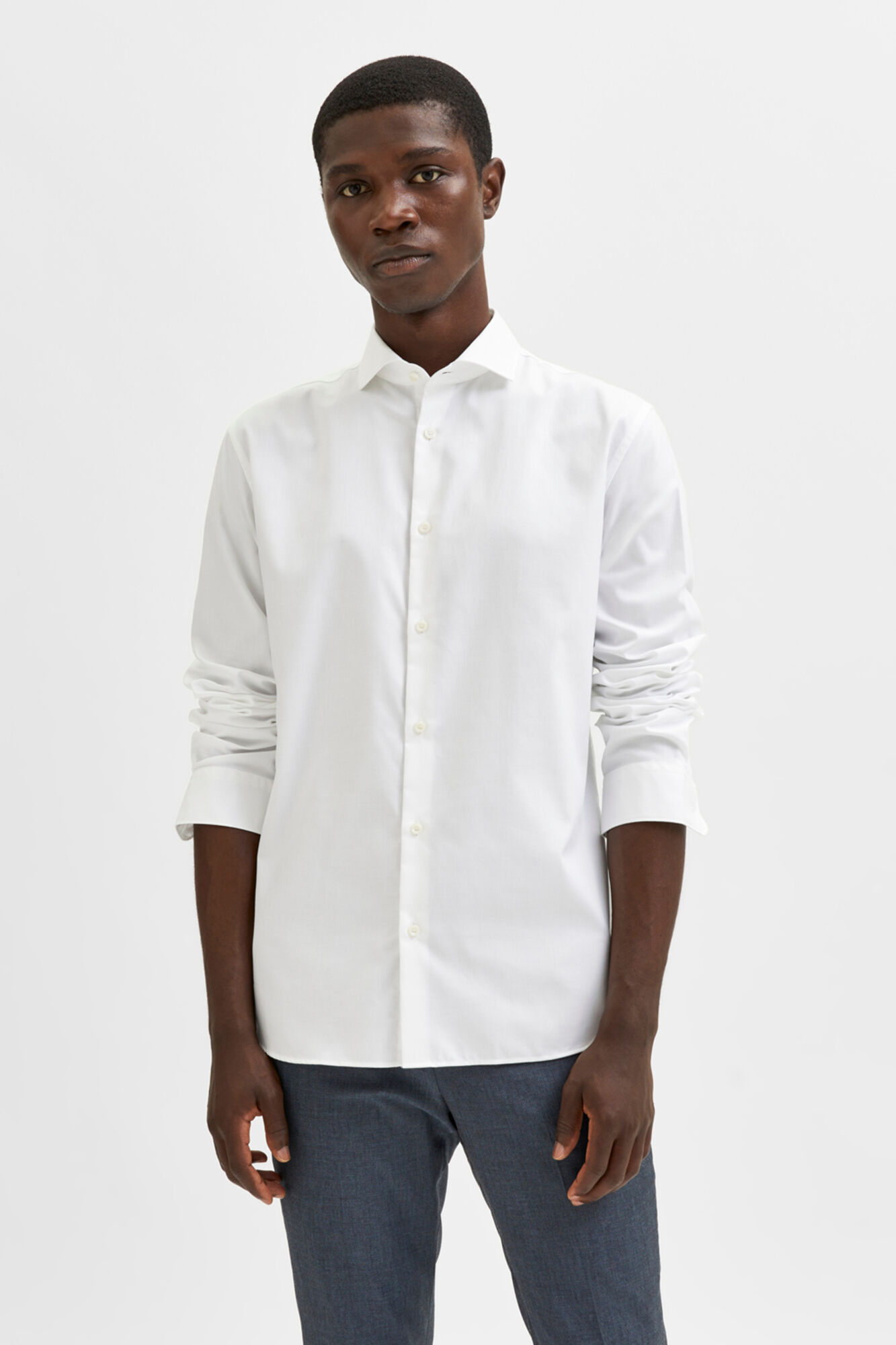 Selected Camisa de manga larga de vestir 100% algod&oacute;n Blanco