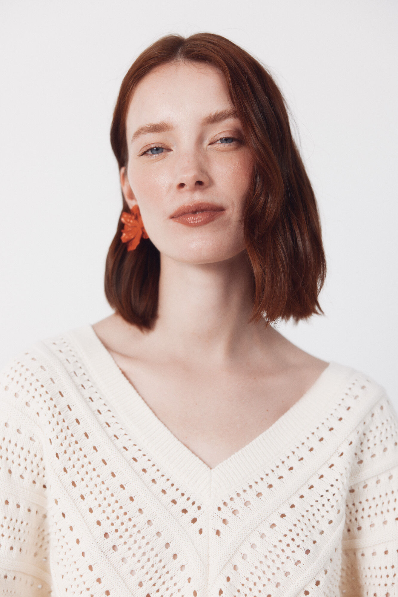 Cortefiel Jersey calado rayas Marfil