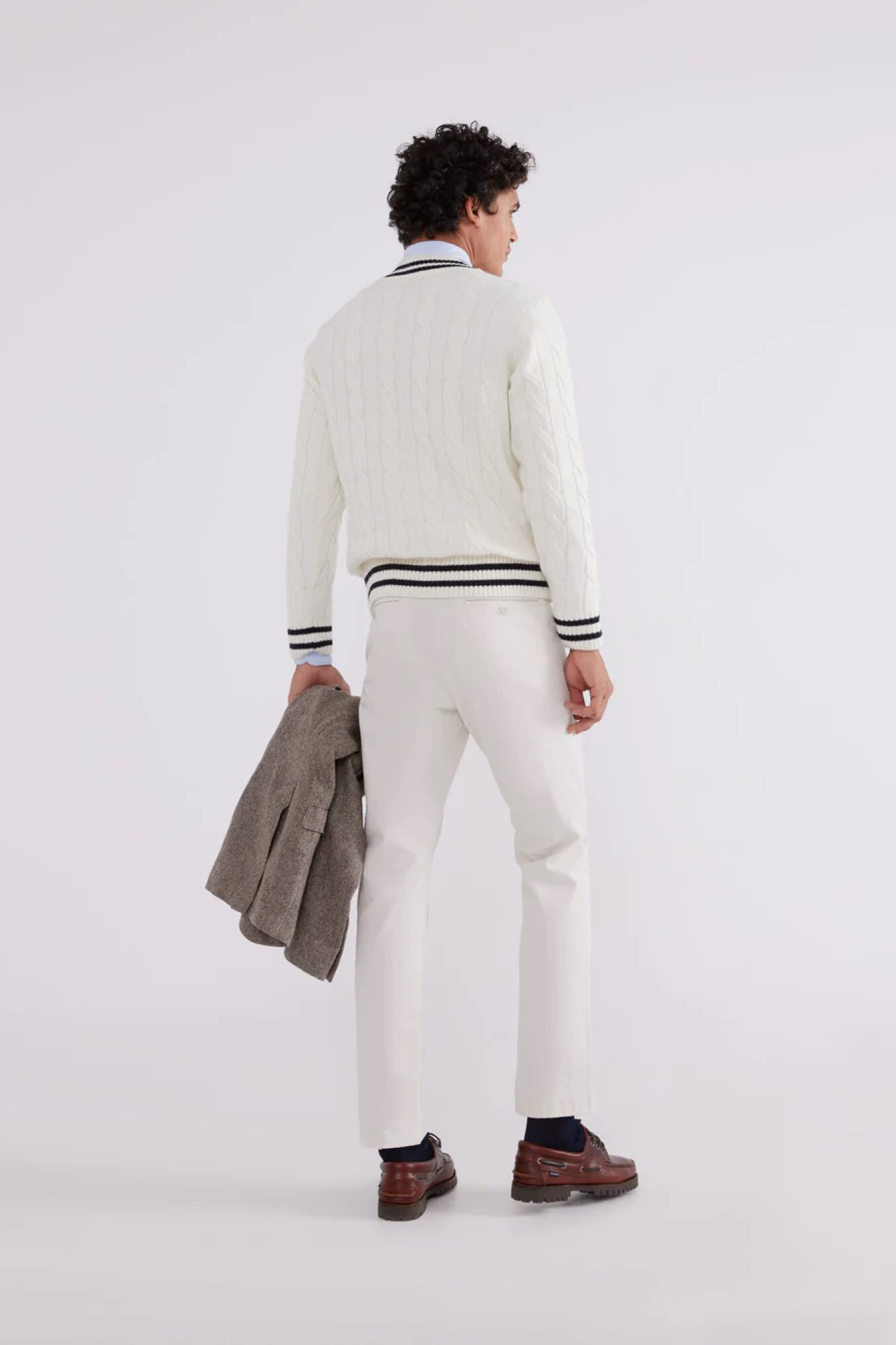 Silbon Cream cable knit varsity jumper Nude