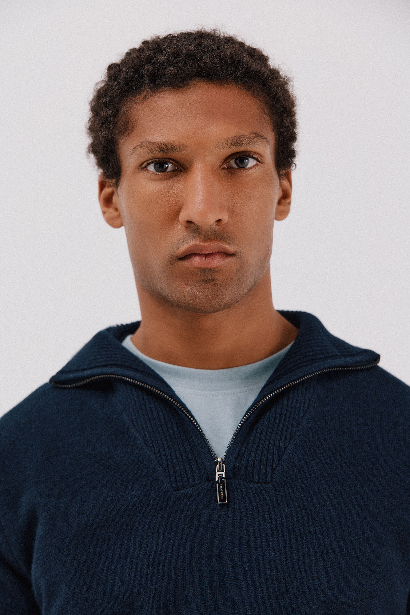 Cortefiel Jersey lana lambswool cuello abierto cremallera Azul marino
