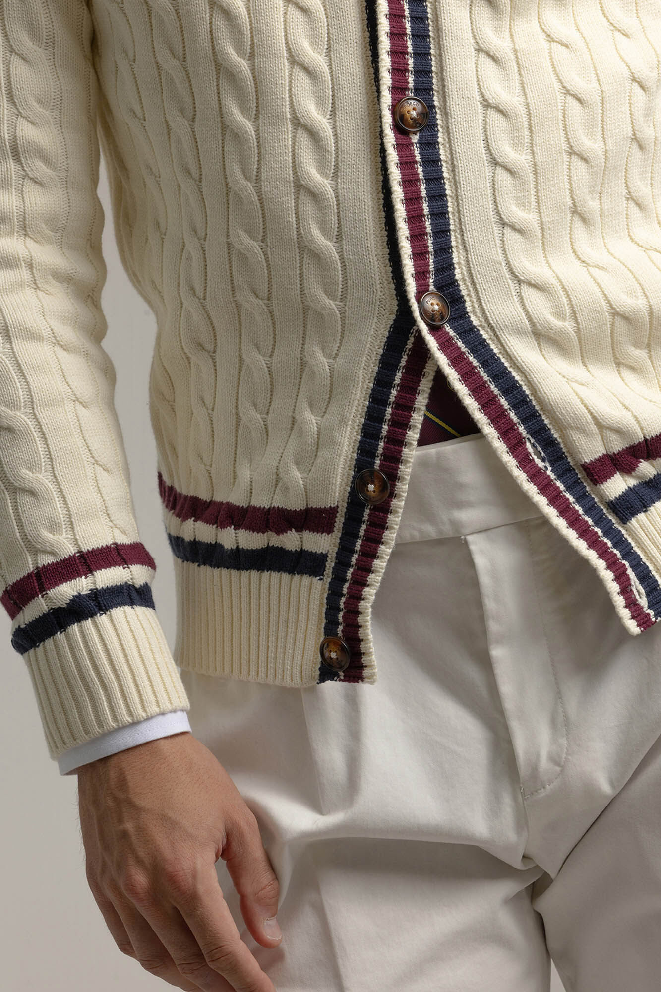 PuroEGO Cardigan universit&aacute;rio de algod&atilde;o Tostado