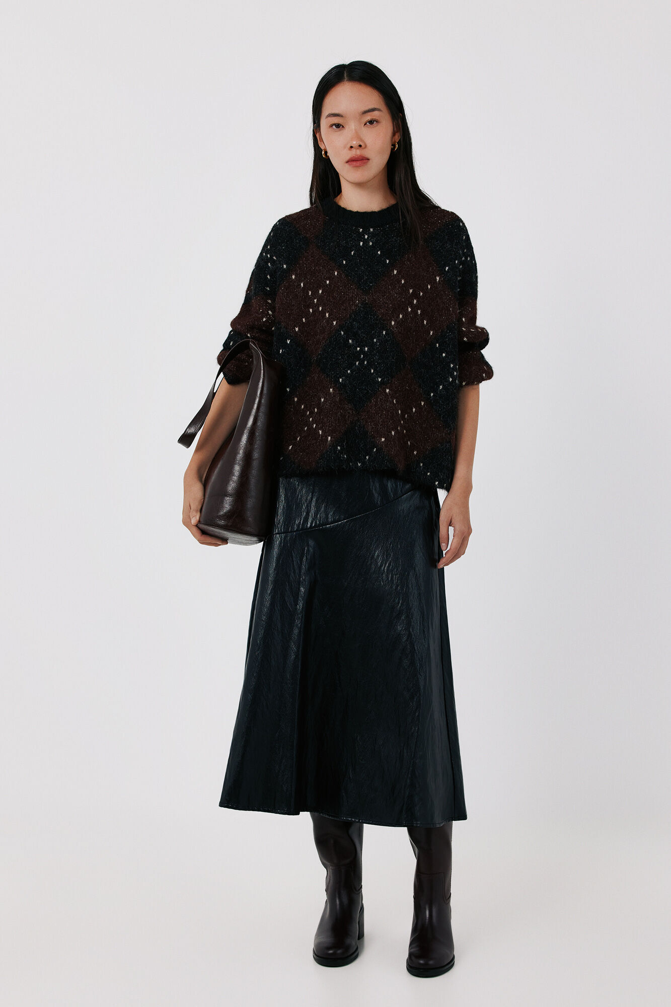 Cortefiel Faux leather midi skirt