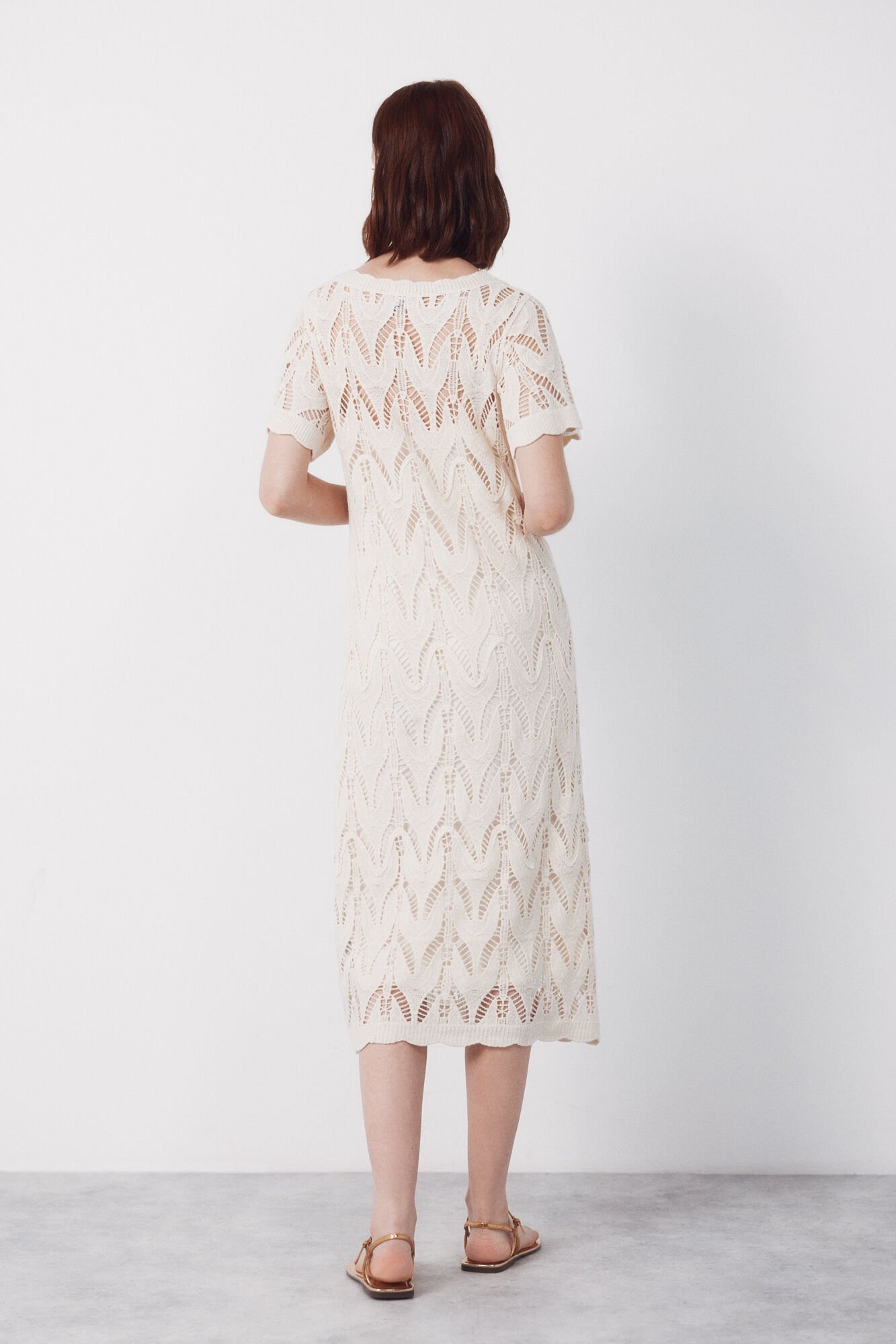 Cortefiel Long crochet dress White