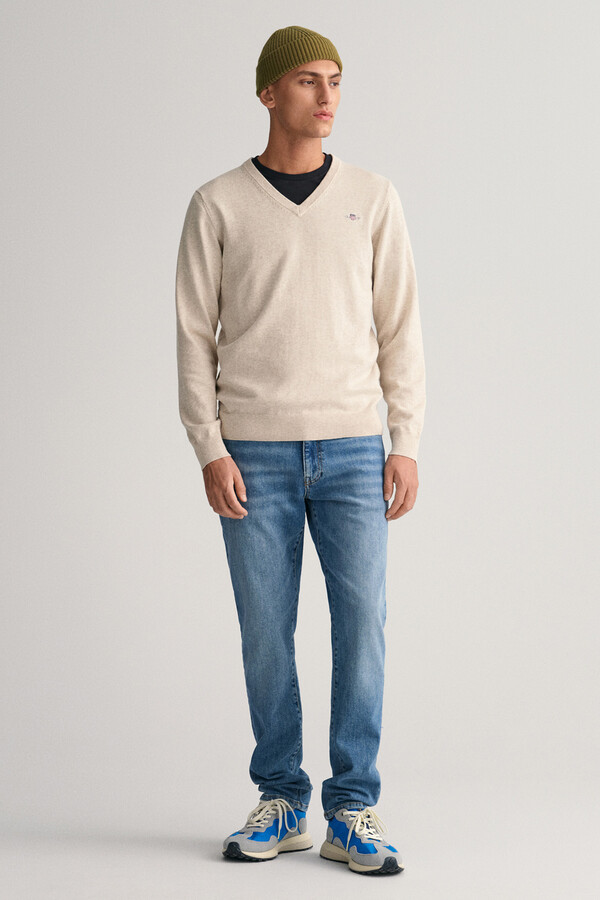 Cortefiel Sweatshirt clássica de algodão com decote em V Tostado