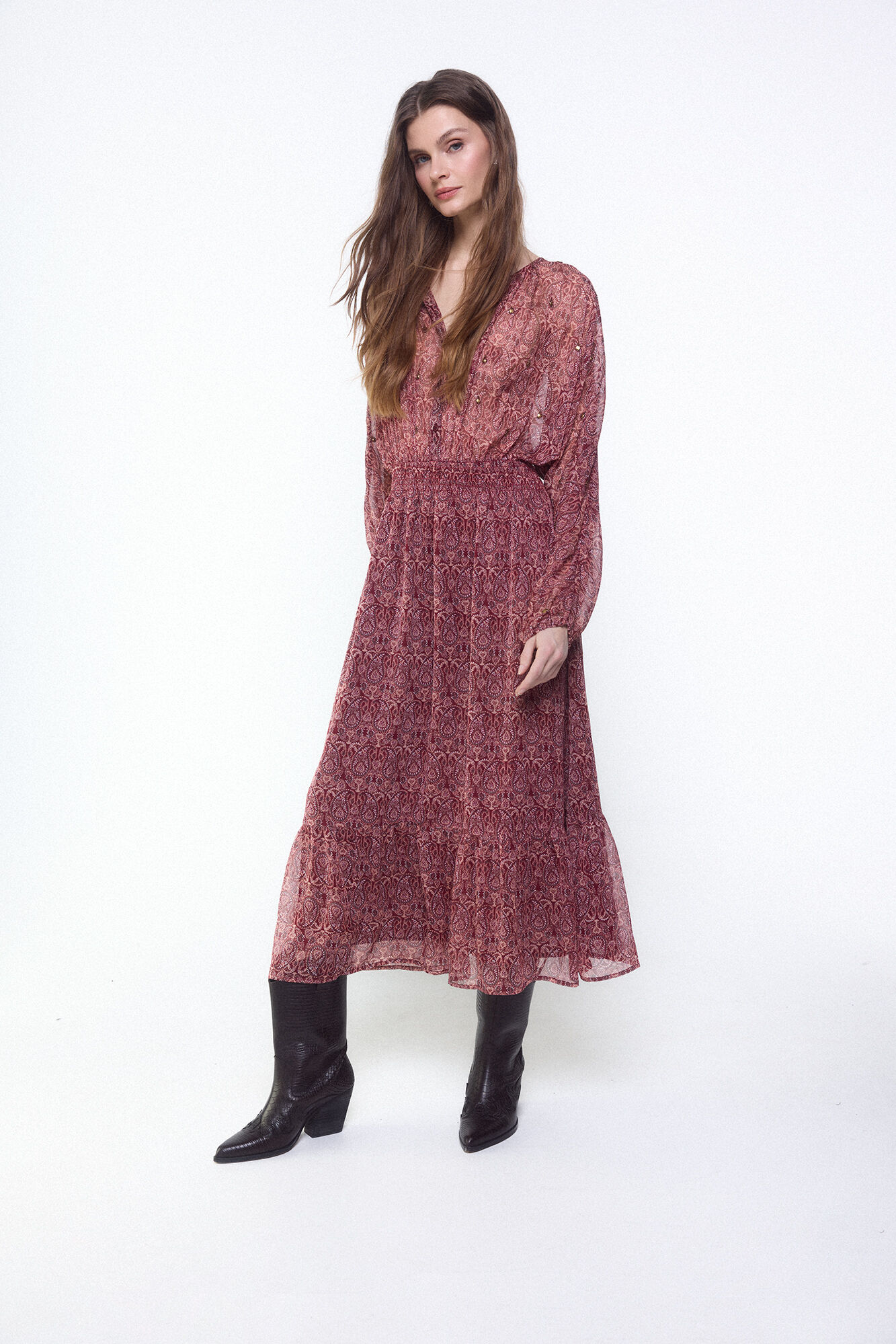 Slowlove Vestido estampado com bordados e pedraria