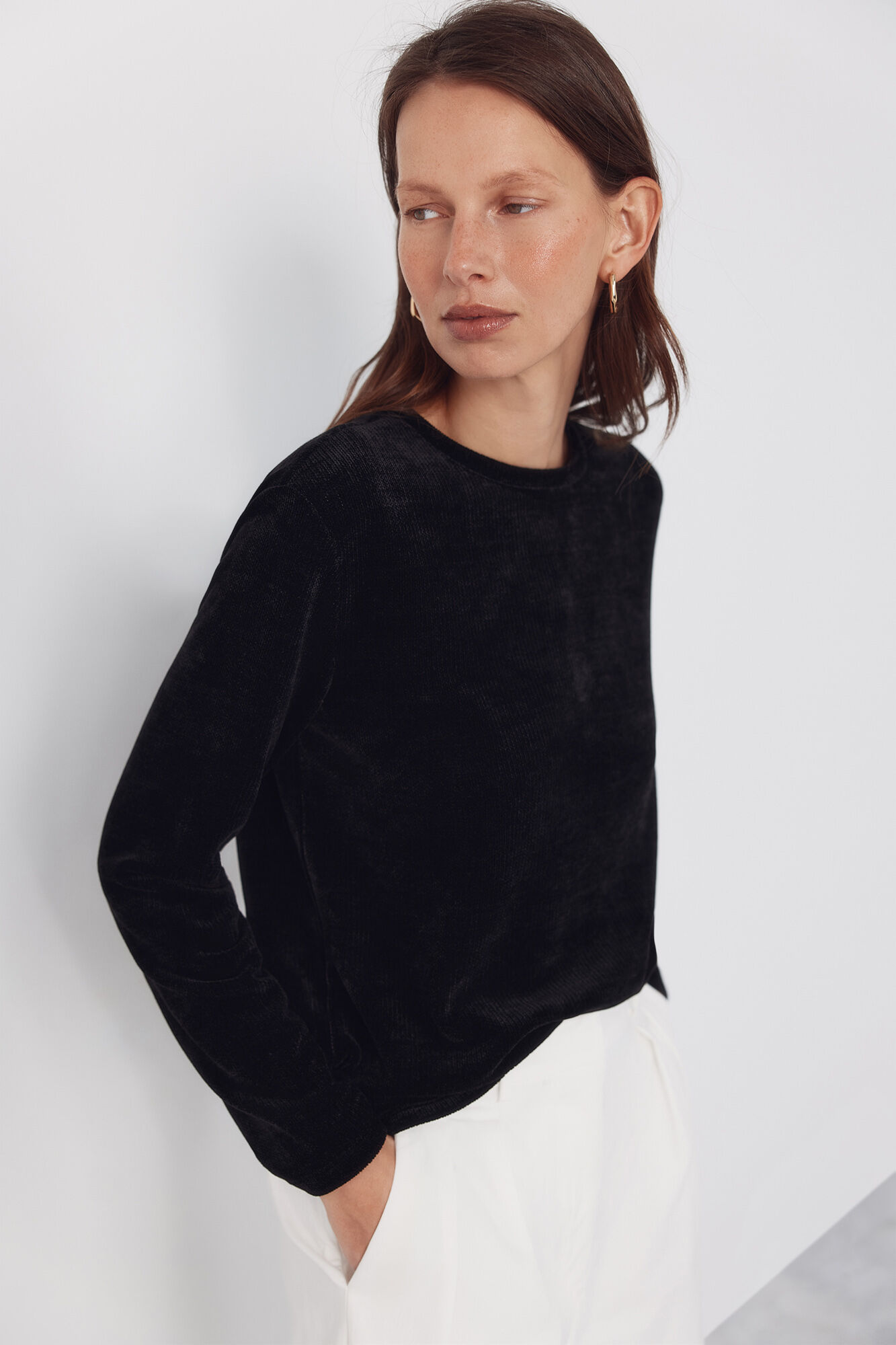 Cortefiel Camiseta de chenille Preto