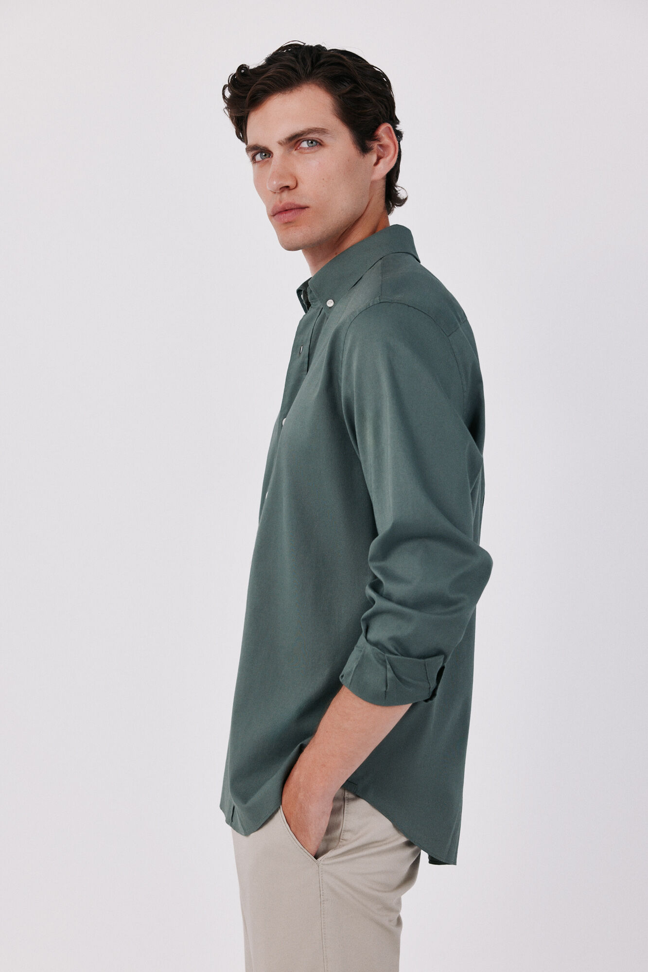 Cortefiel Camisa lisa em oxford leve Verde