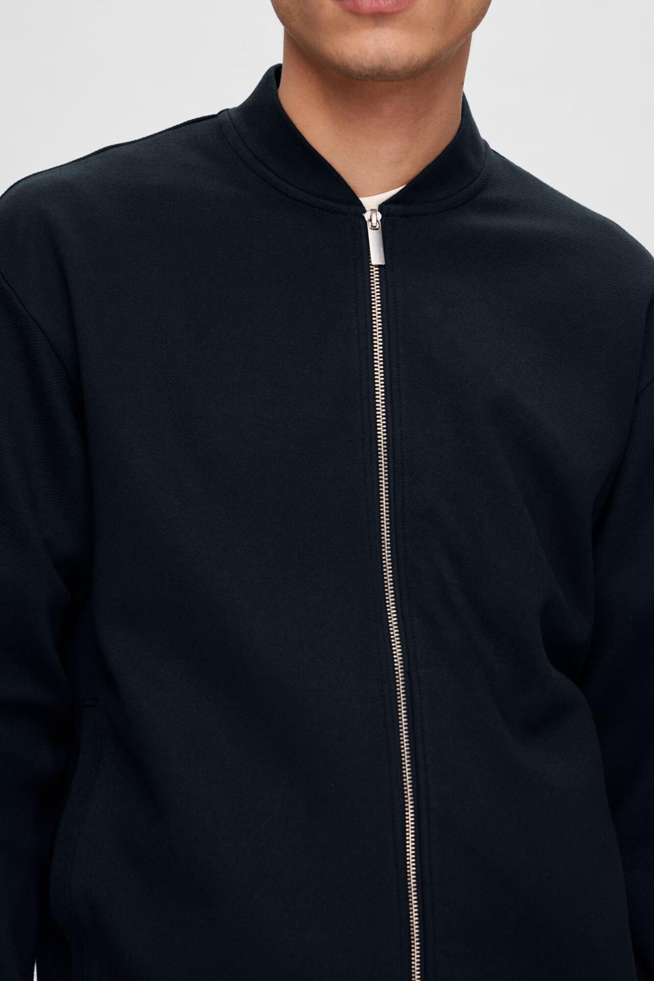 Selected Sweatshirt estilo bomber feito com algod&atilde;o org&acirc;nico Azul