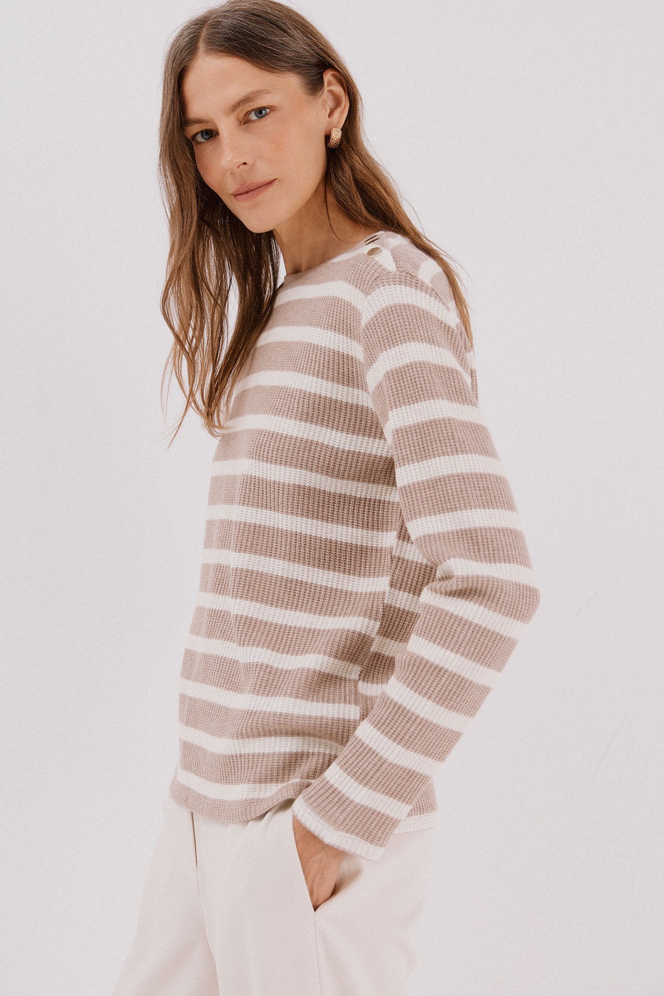Cortefiel striped structured sweatshirt Beige