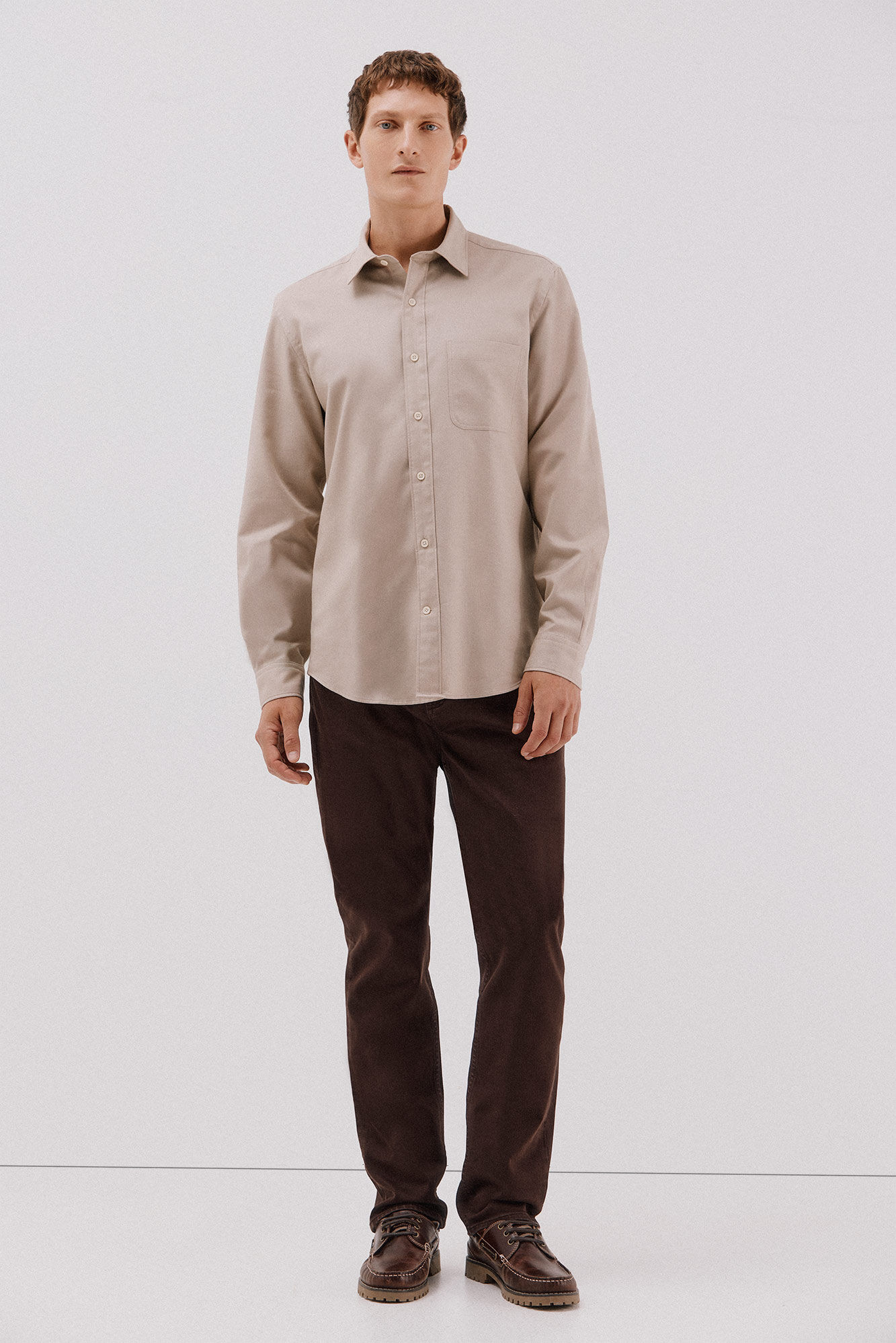 Cortefiel Camisa gabardina Tencel Beige