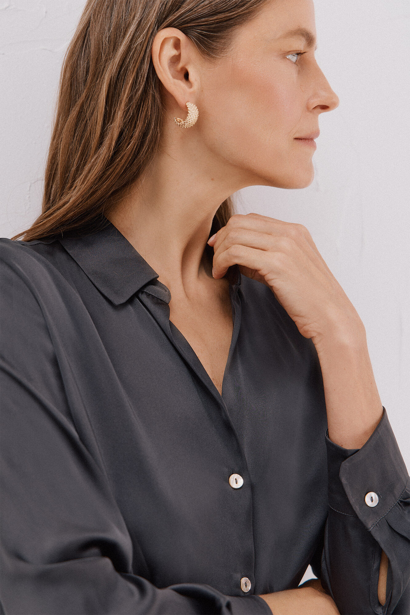 Cortefiel Satin-finish shirt Dark grey