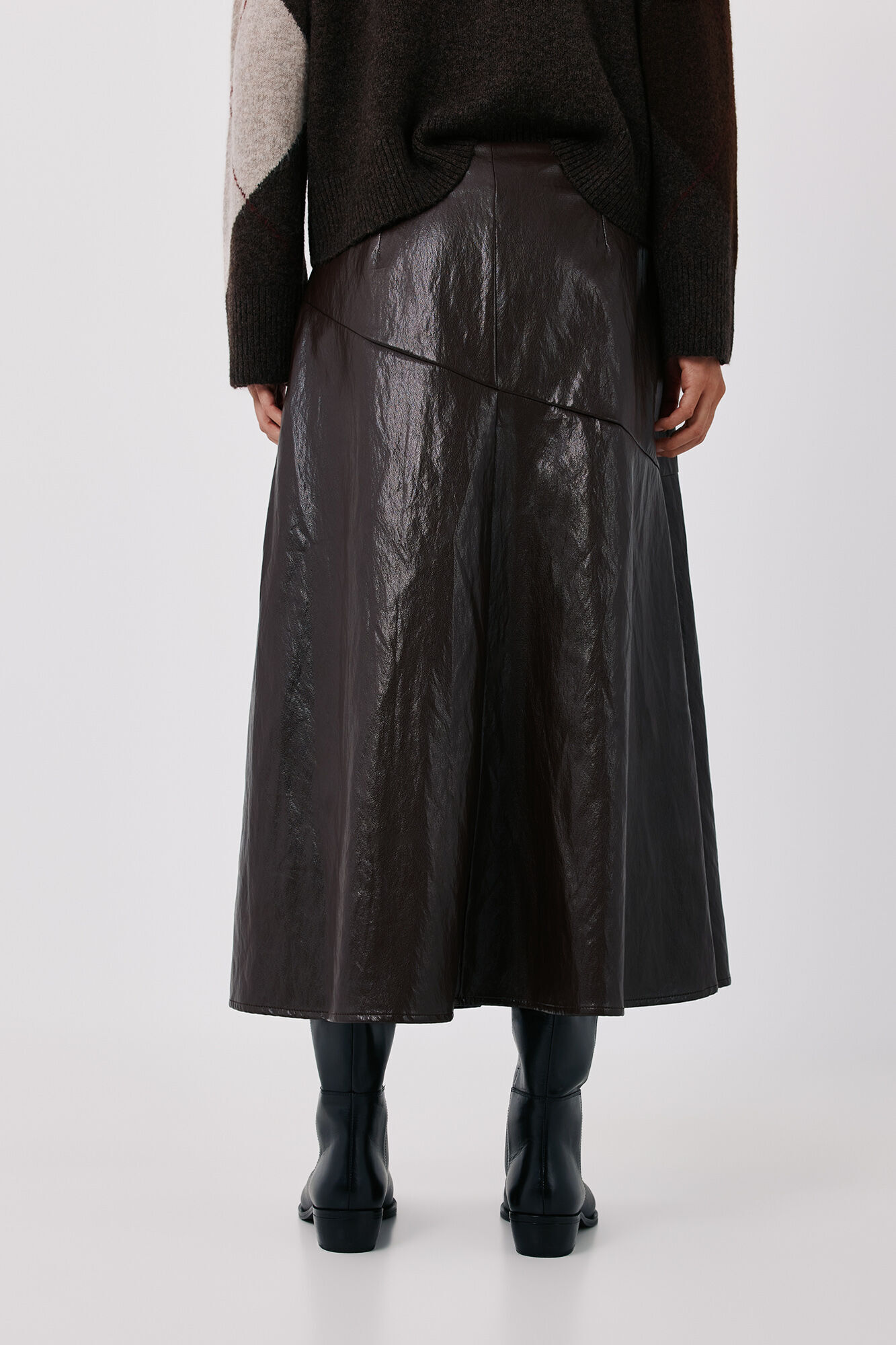Cortefiel Faux leather midi skirt Dark brown
