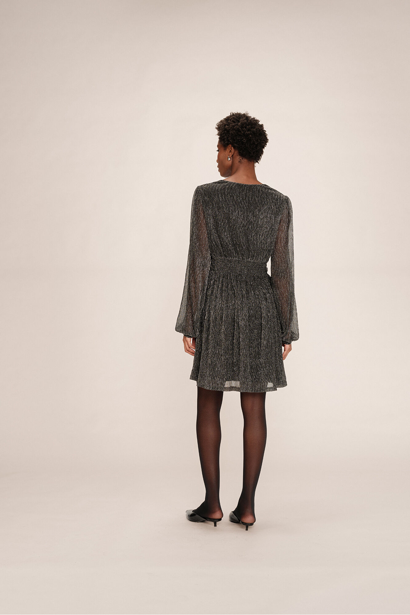 Grace & Mila Vestido curto de chiffon com lurex Cinzento