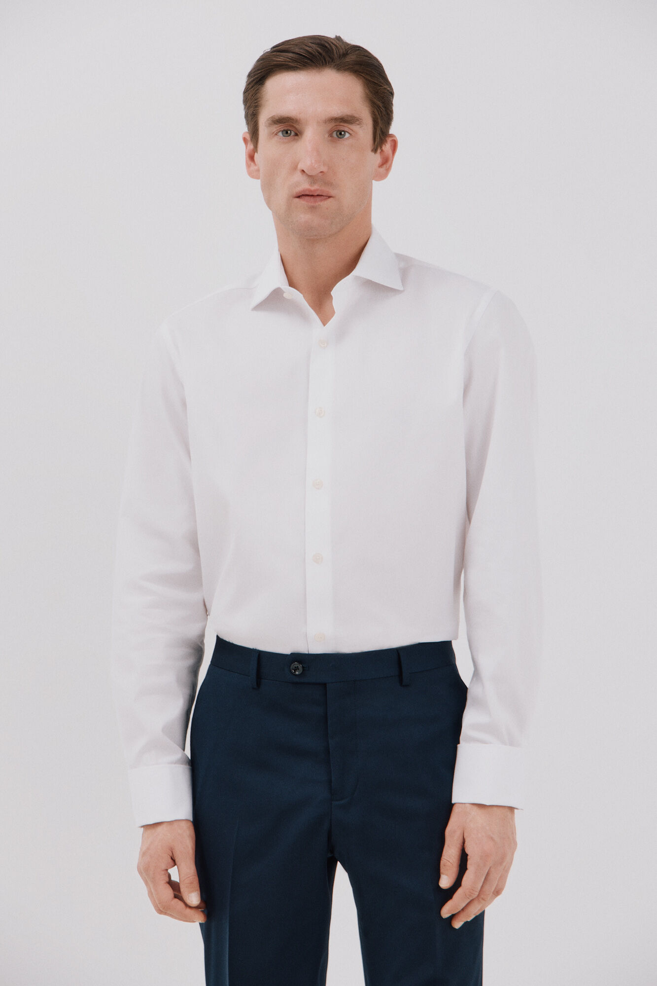 Cortefiel Camisa de fato lisa f&aacute;cil de engomar Branco