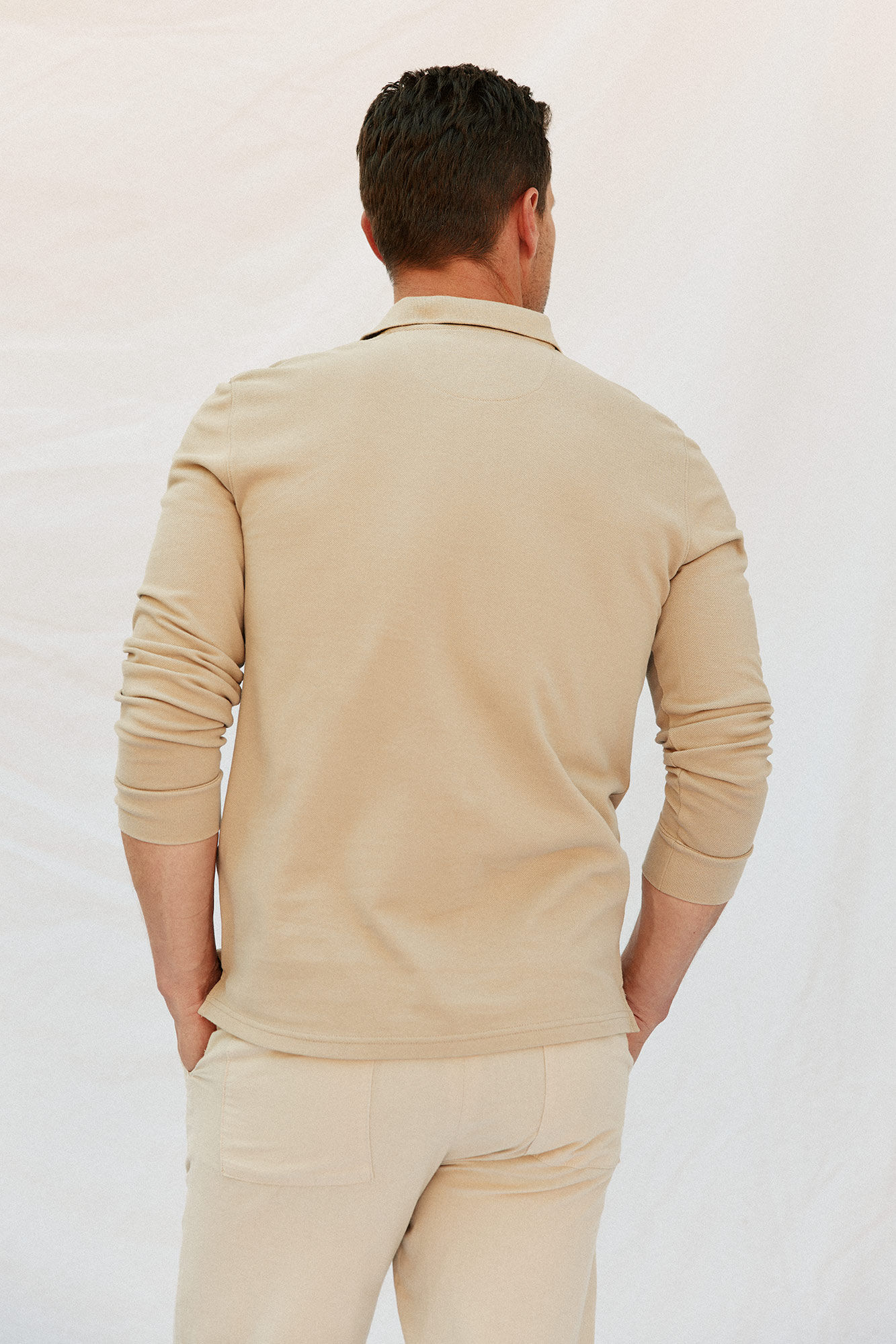Cortefiel Essential long-sleeved polo shirt Beige