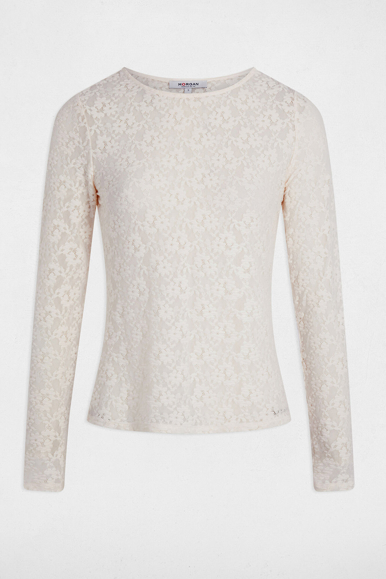 Morgan T-shirt cintada de renda Ecru