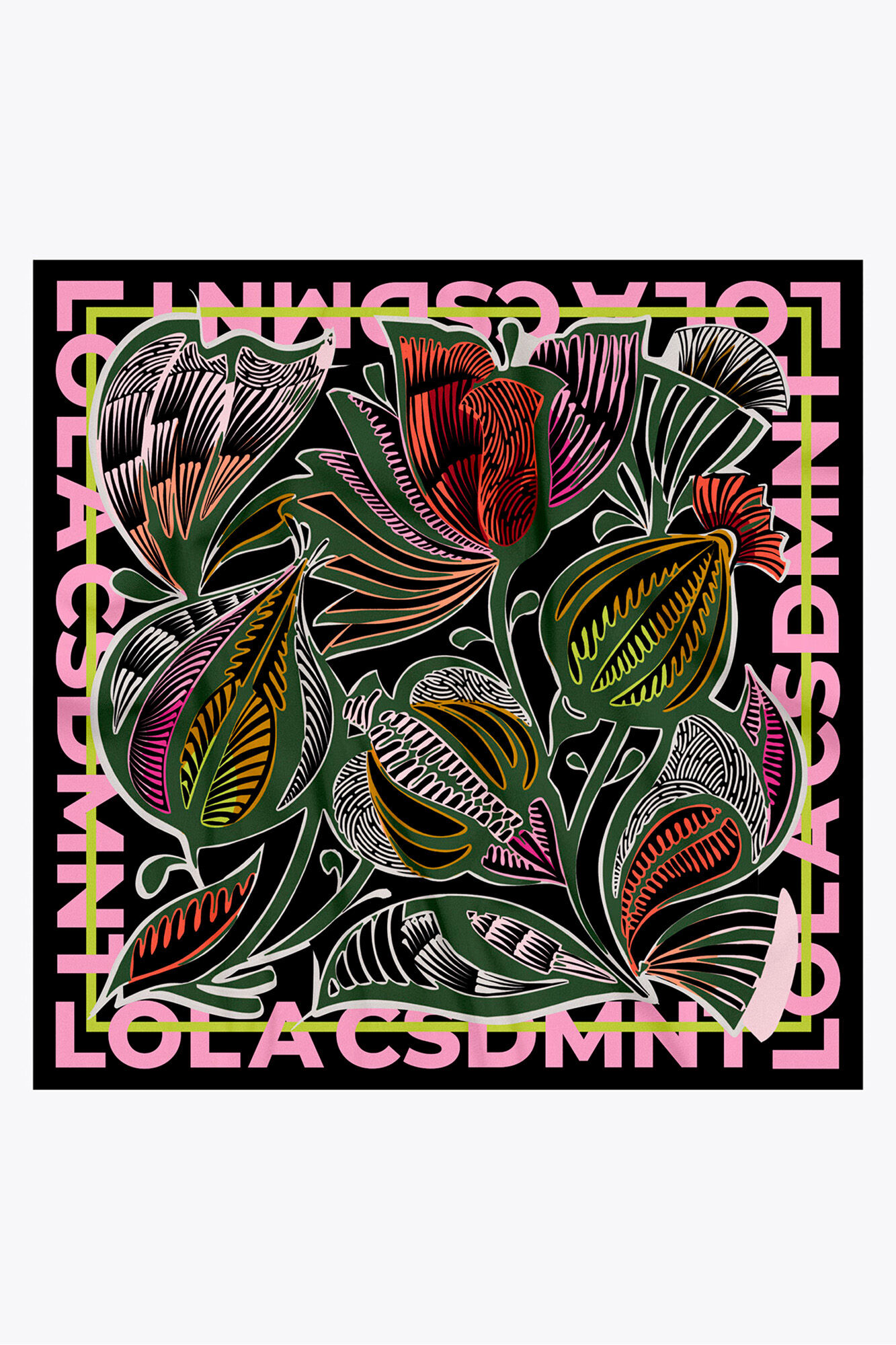 Lola Casademunt Pa&ntilde;uelo satinado hojas frondosas Multicolor