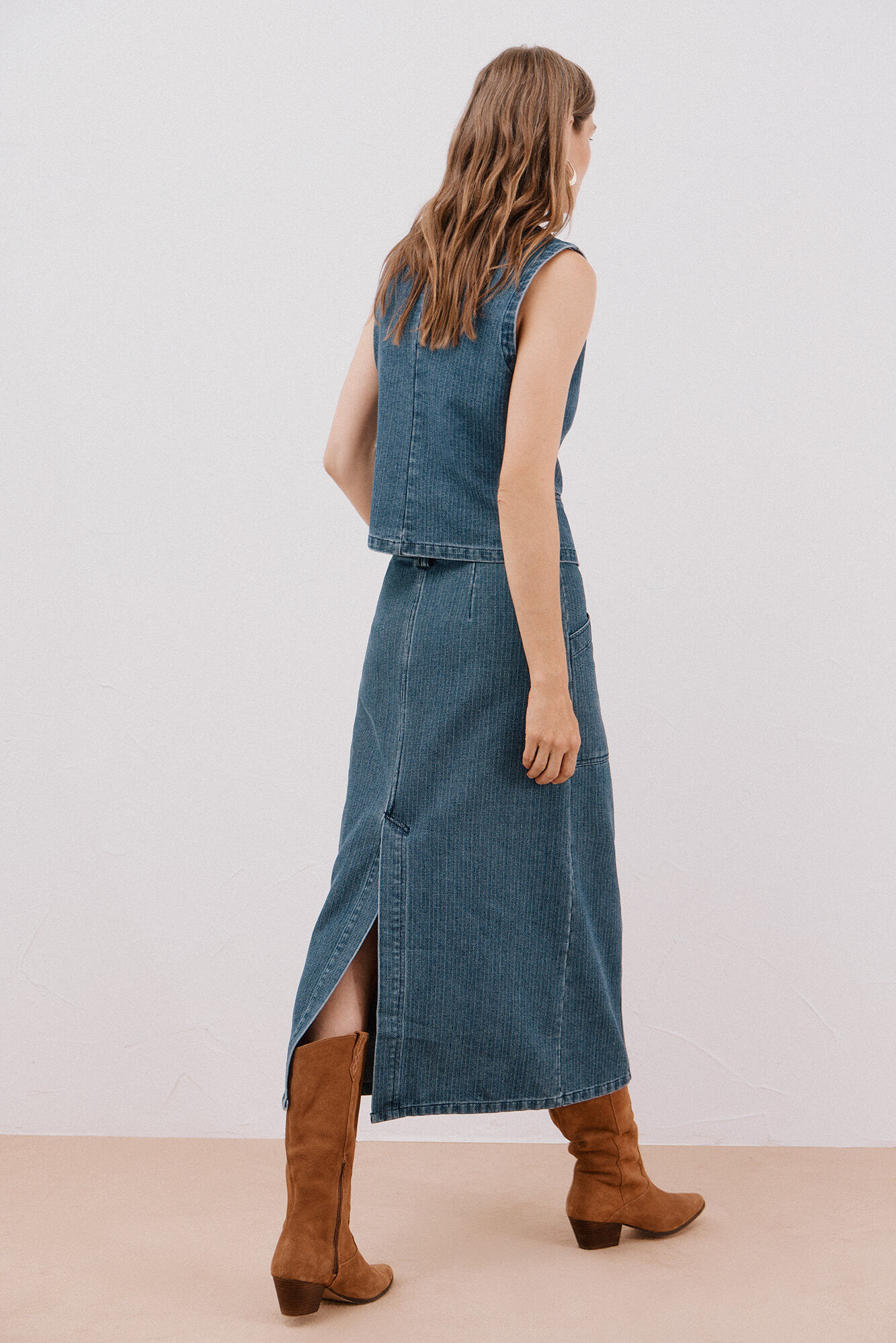 Cortefiel Textured denim skirt Blue