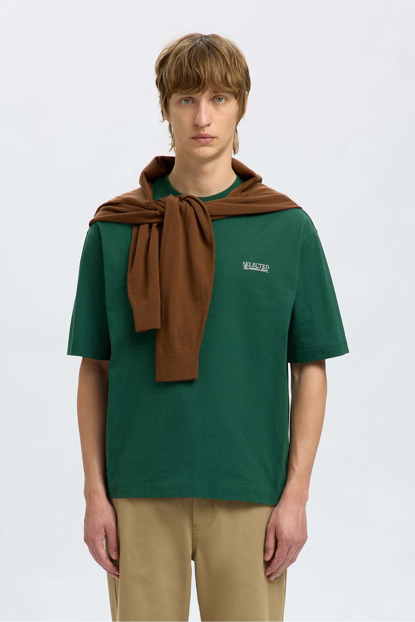 Selected Camiseta com logo de T-shirt de manga curta   Verde