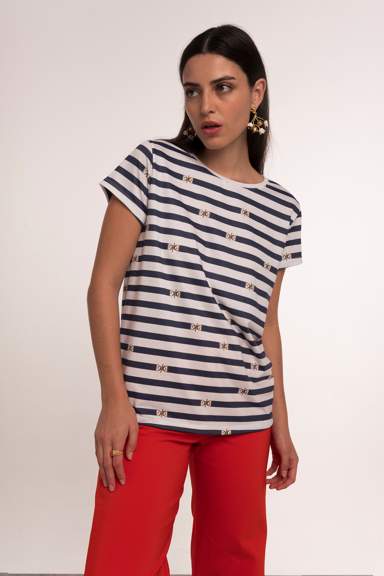 Dolores Promesas Camiseta rayas marineras con logo Azul
