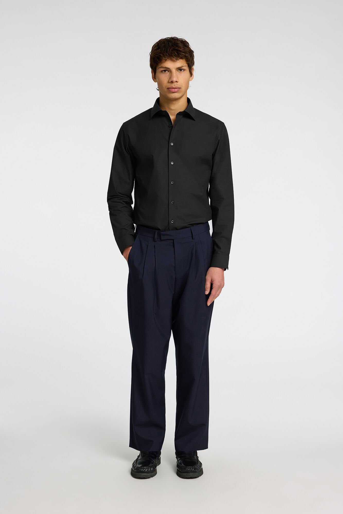 Selected Camisa de manga comprida elegante 100% algod&atilde;o