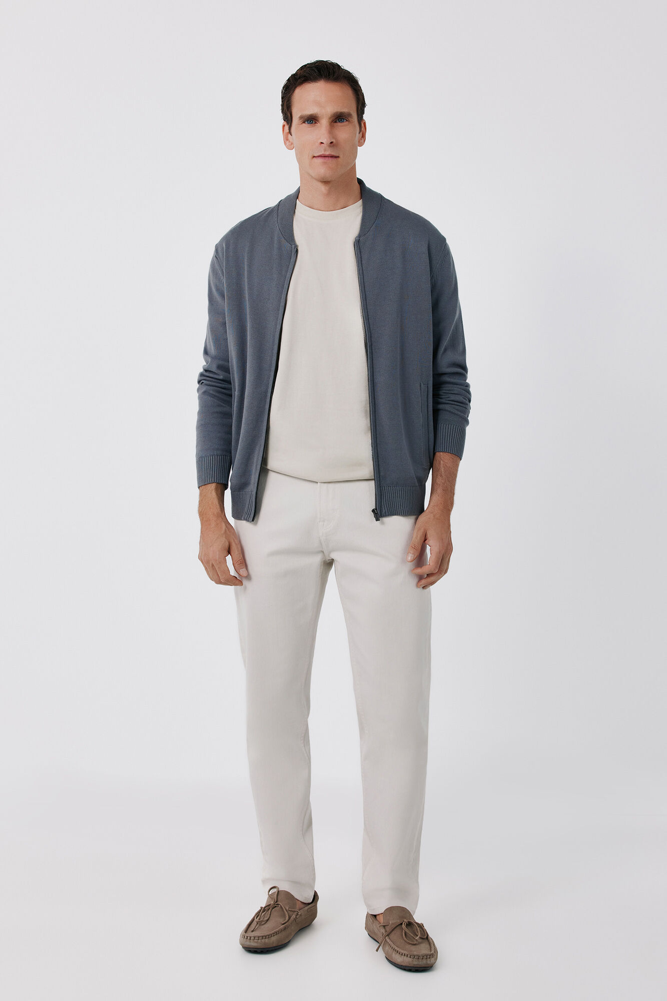 Cortefiel Cotton fine knit zip fastening cardigan