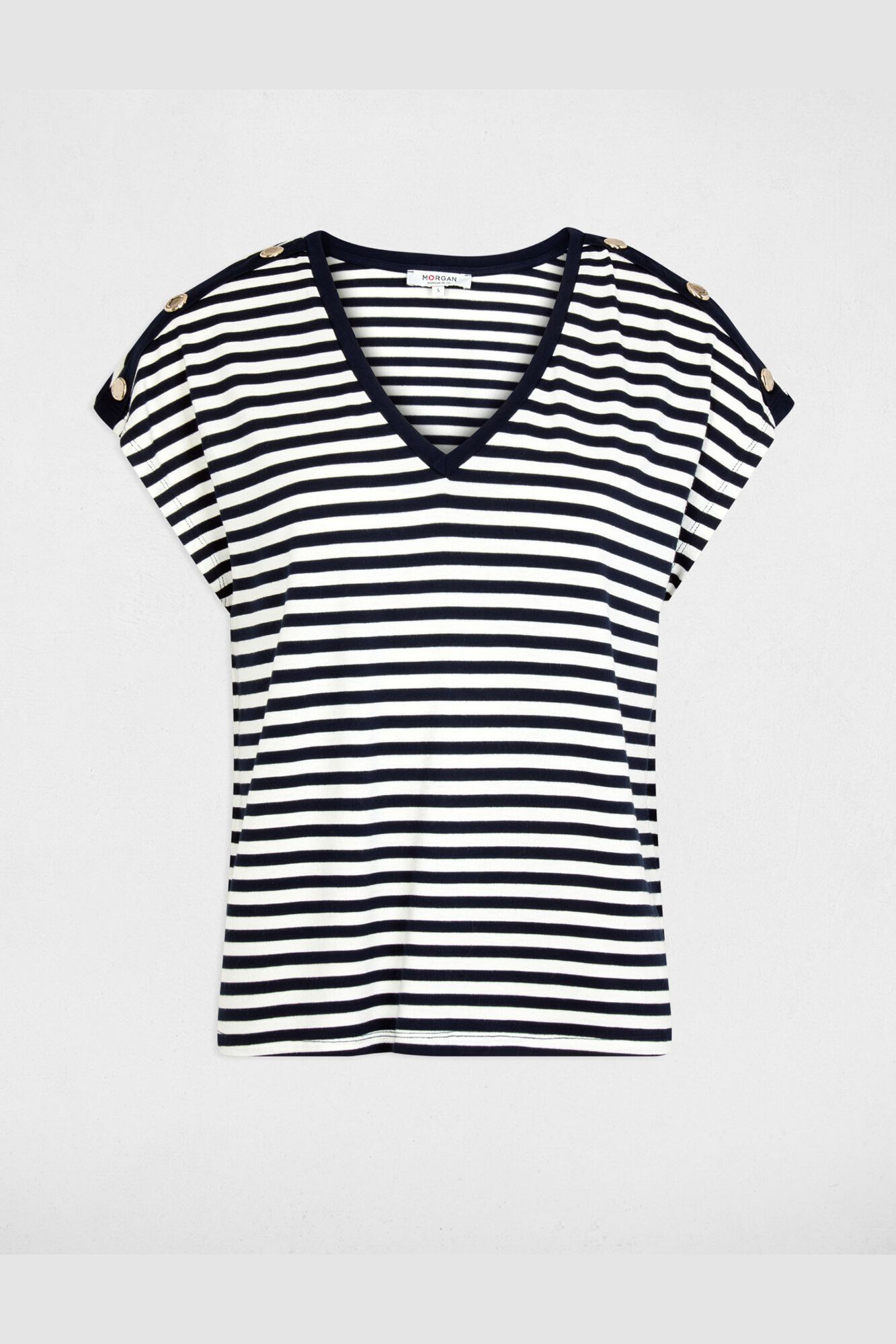 Morgan T-shirt de riscas com gola em bico Azul