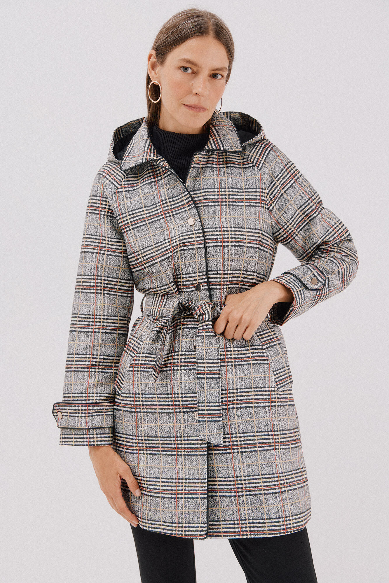 Cortefiel Gabardina acetinada capuz desmont&aacute;vel