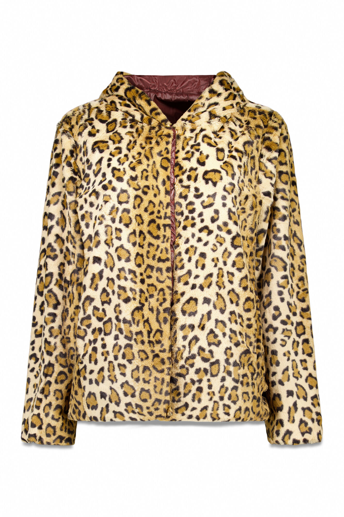 Cortefiel Short reversible faux fur jacket Dark brown