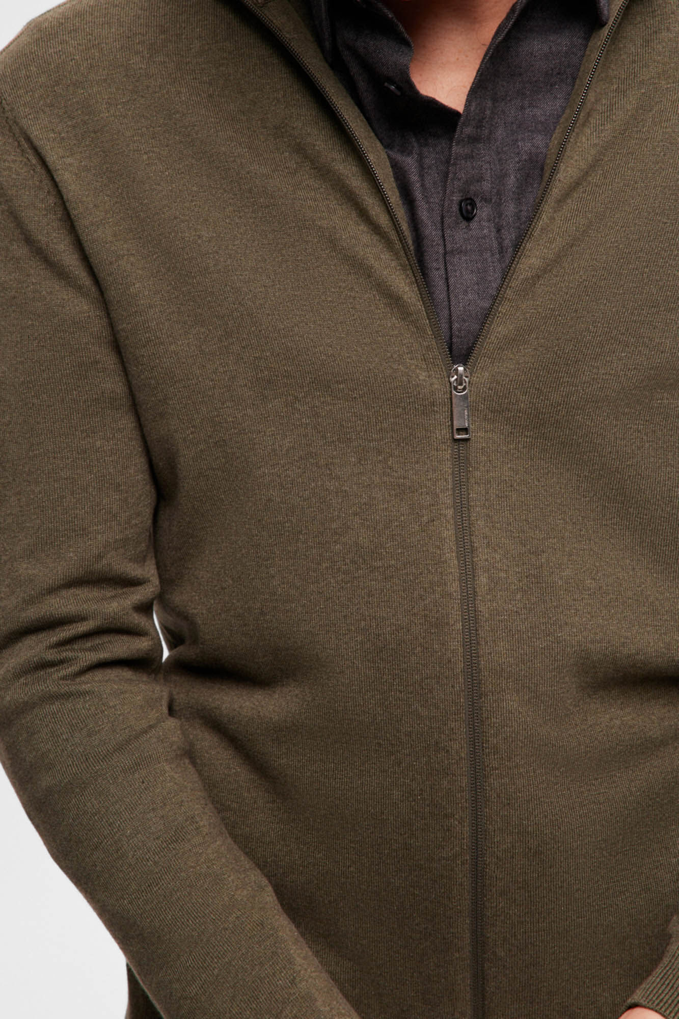 Selected C&aacute;rdigan cremallera 100% algod&oacute;n Verde