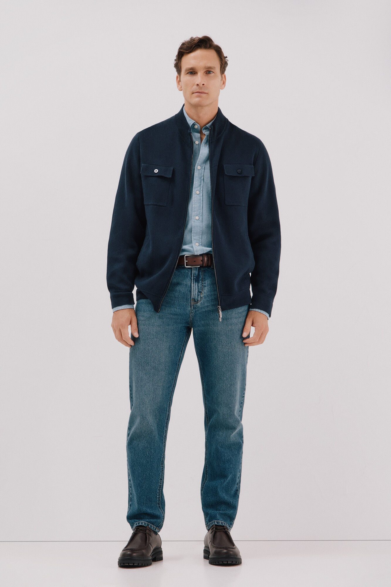 Cortefiel C&aacute;rdigan navidad punto algod&oacute;n cierre cremallera Azul marino