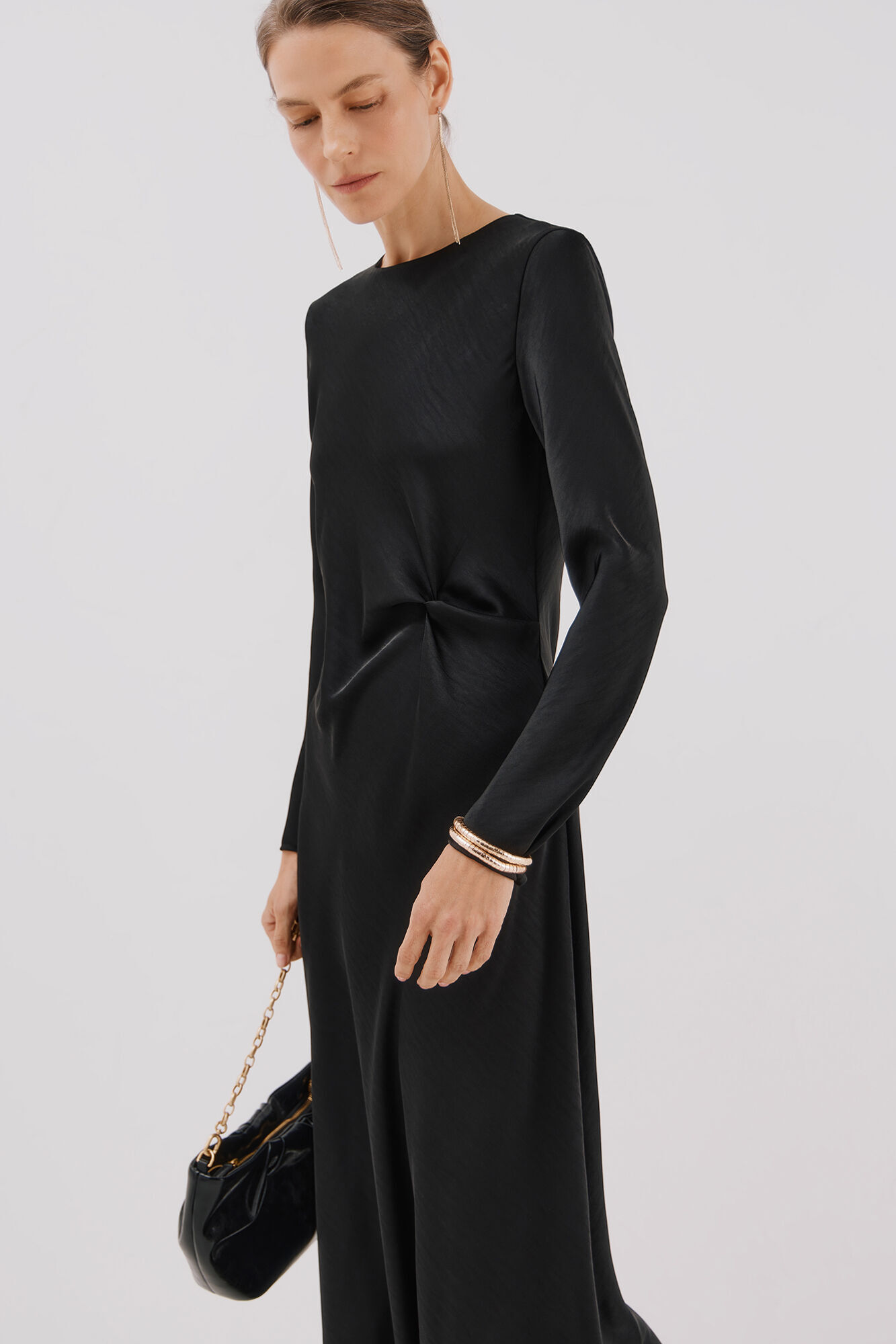 Cortefiel Satin knot dress Black
