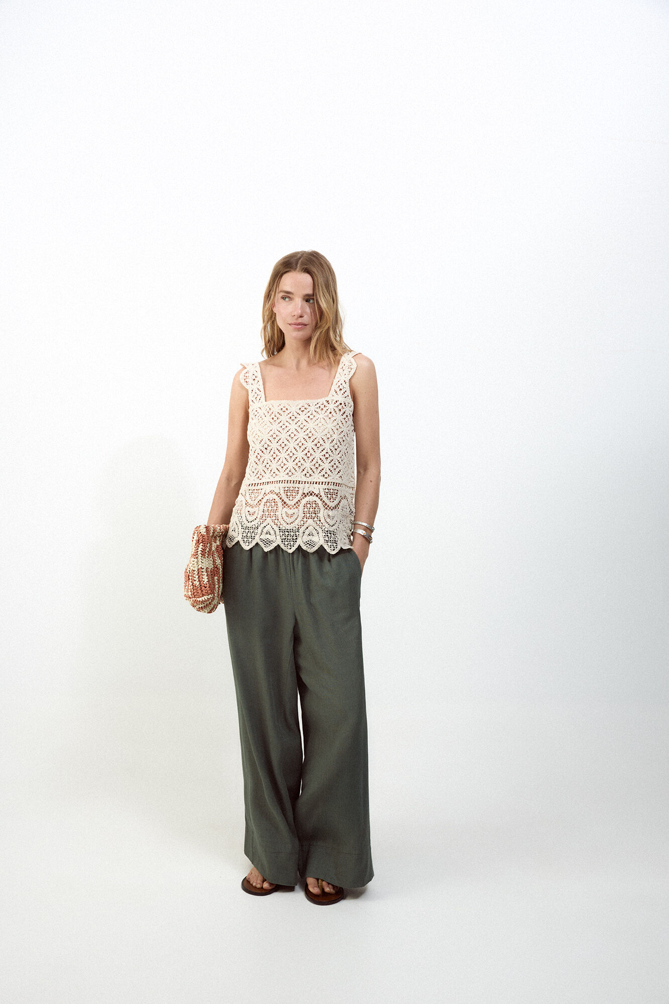 Slowlove Top crochet tirantes Marfil