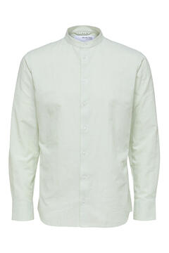 Cortefiel Long-sleeved linen and organic cotton shirt with mandarin collar. Green