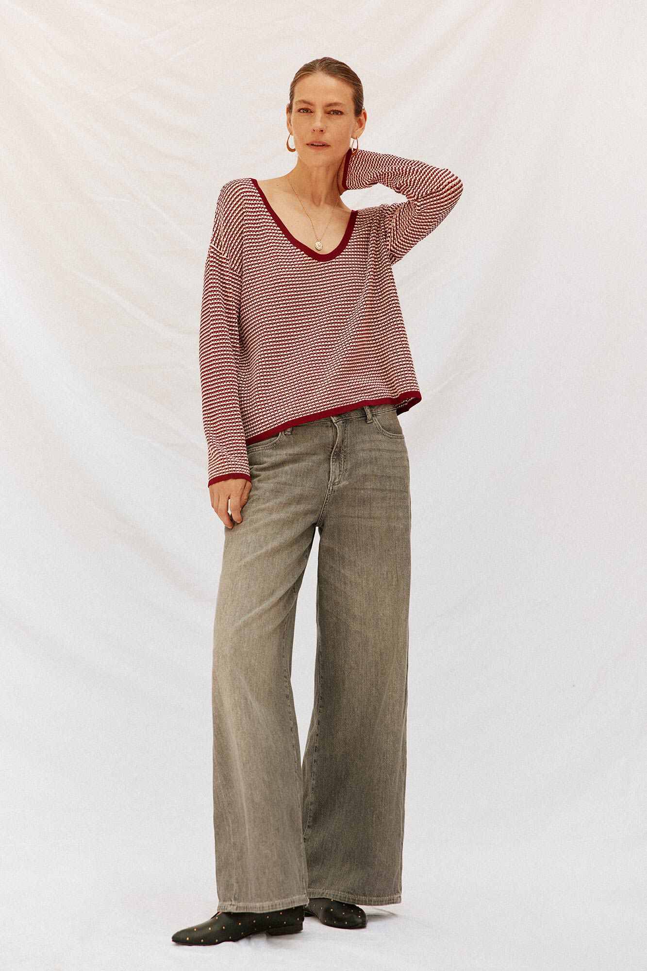 Cortefiel Two- jersey-knit knitted sweater Maroon